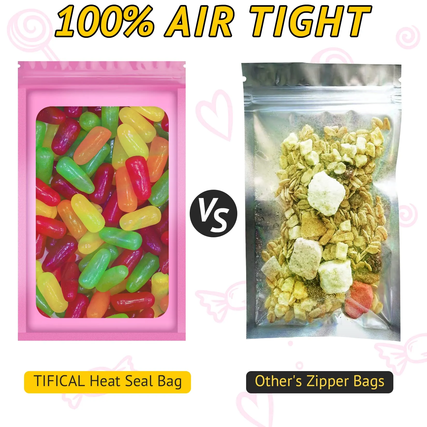 100 PCS Smell Proof Bag, Packaging Bags, Holographic Mylar Bags, Foil Resealable Bags for Small Business Candy Jewelry Bracelet Party Favor Food Storage Sample Supplies (2.4×3.9 Inch, Pink) 2.4x3.9 Inch
