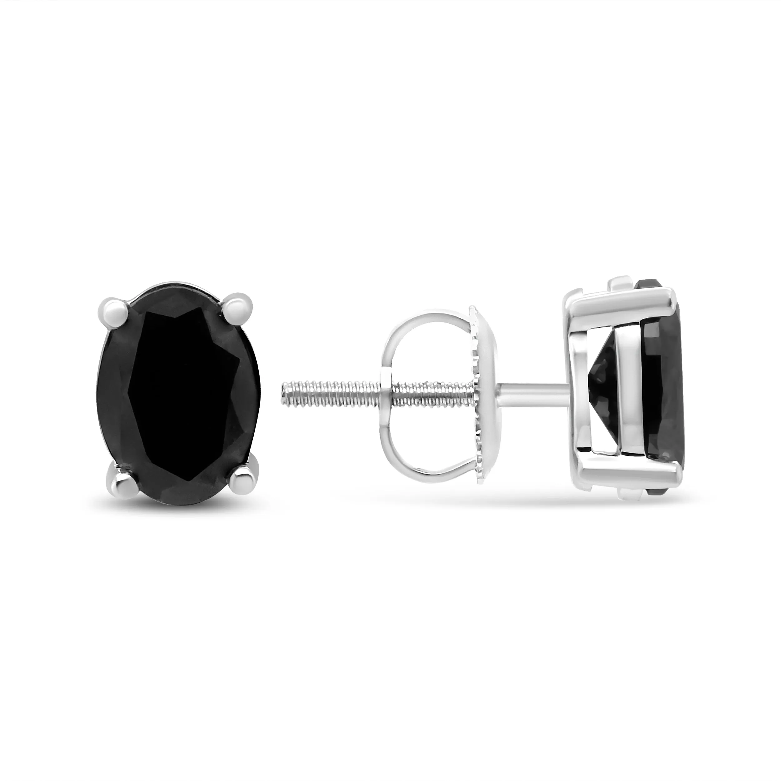 14K White Gold 1/2 Cttw Round Brilliant-Cut Black Diamond Classic 4-Prong Stud Earrings with Screw Backs