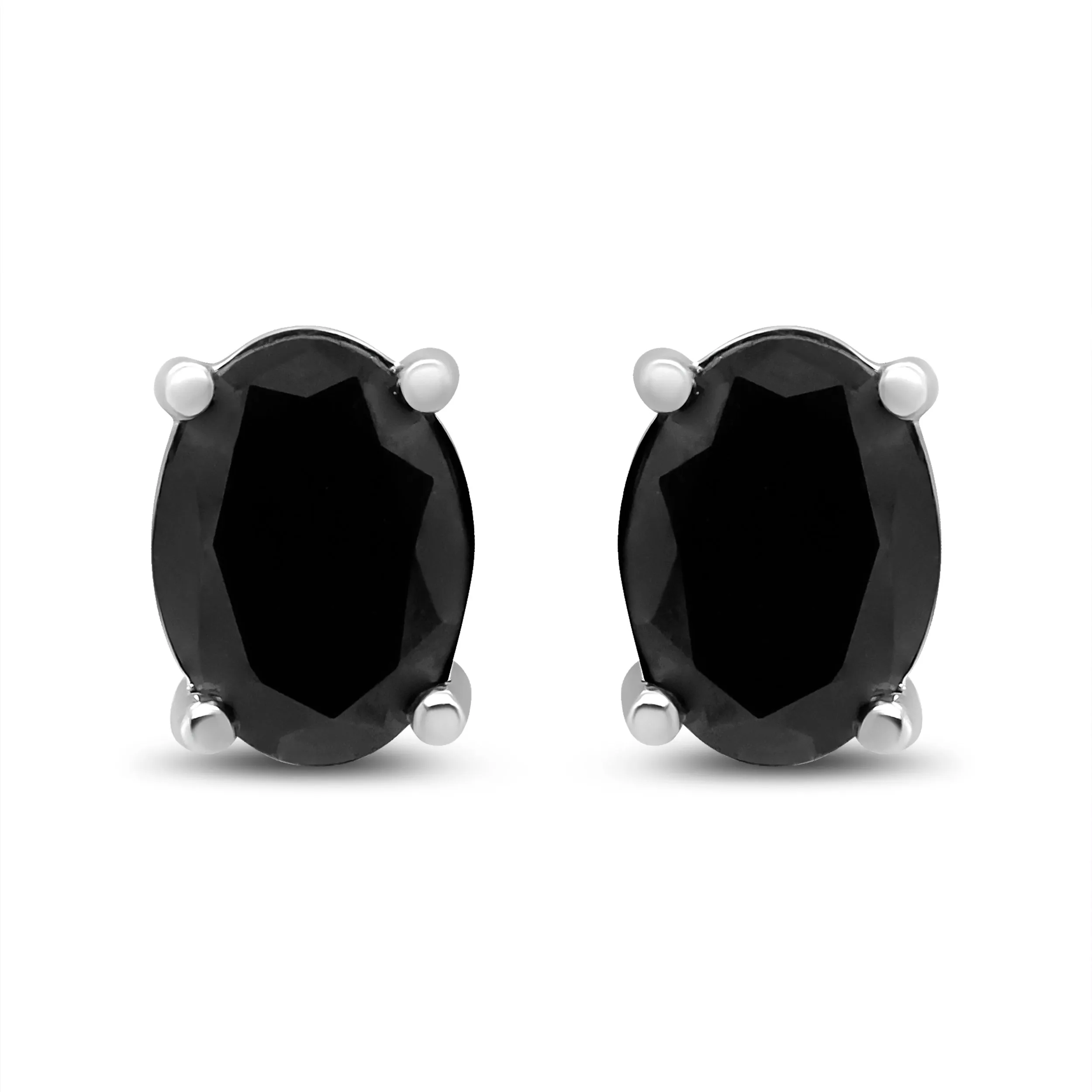14K White Gold 1/2 Cttw Round Brilliant-Cut Black Diamond Classic 4-Prong Stud Earrings with Screw Backs