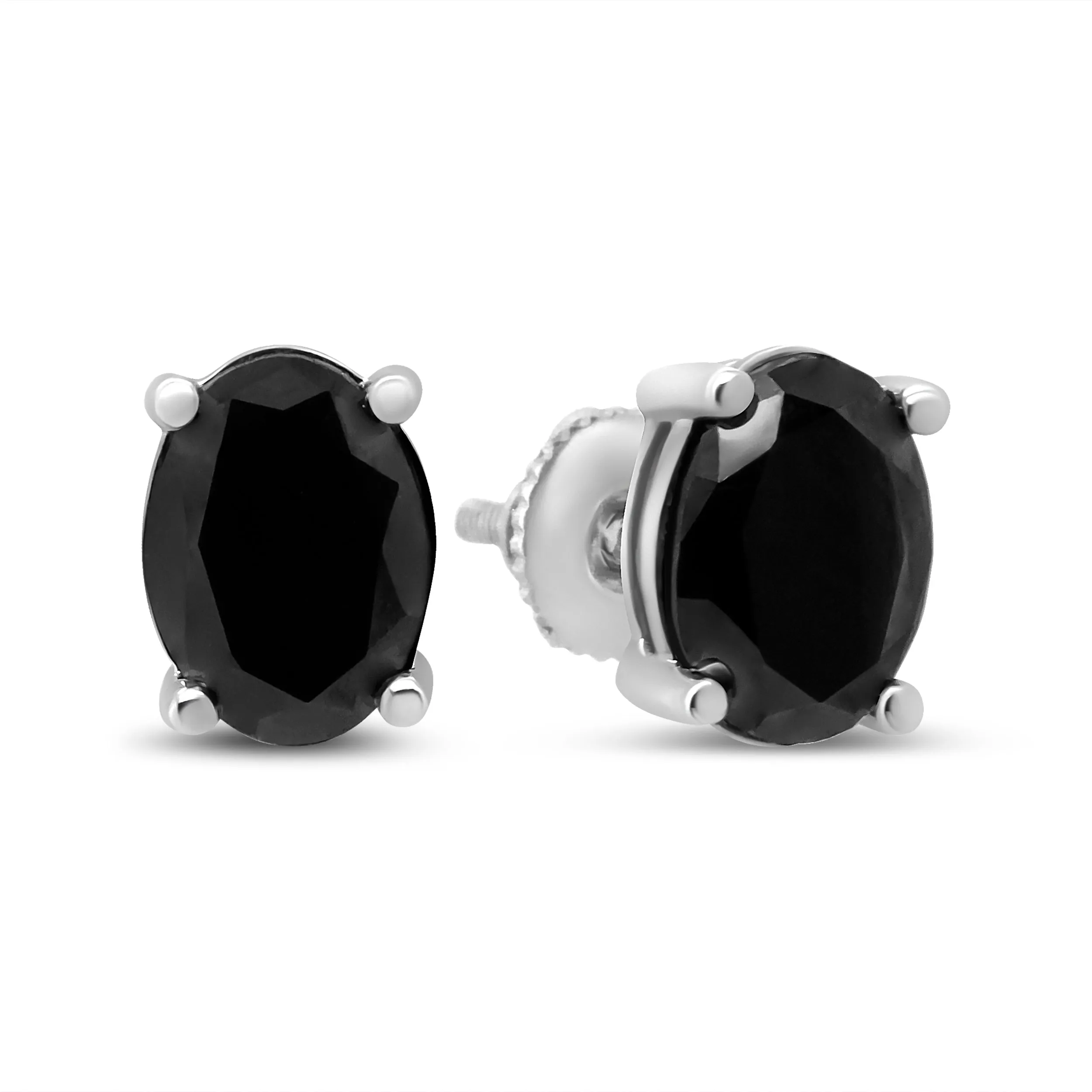 14K White Gold 1/2 Cttw Round Brilliant-Cut Black Diamond Classic 4-Prong Stud Earrings with Screw Backs