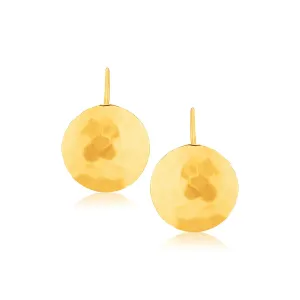 14k Yellow Gold Hammered Texture Disc Drop Earrings Medium-rx14306