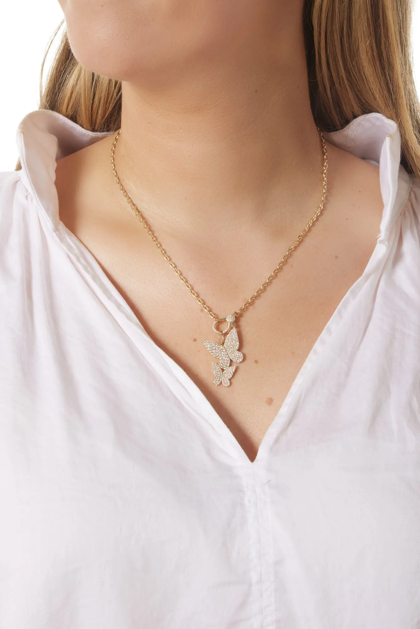 14KY Double Pave Butterfly Charm
