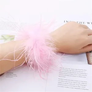 2 Pcs Pink Feather Bracelet Wristlet Women's Accessories Cuff Sleeve Bangle, Hair Accessories