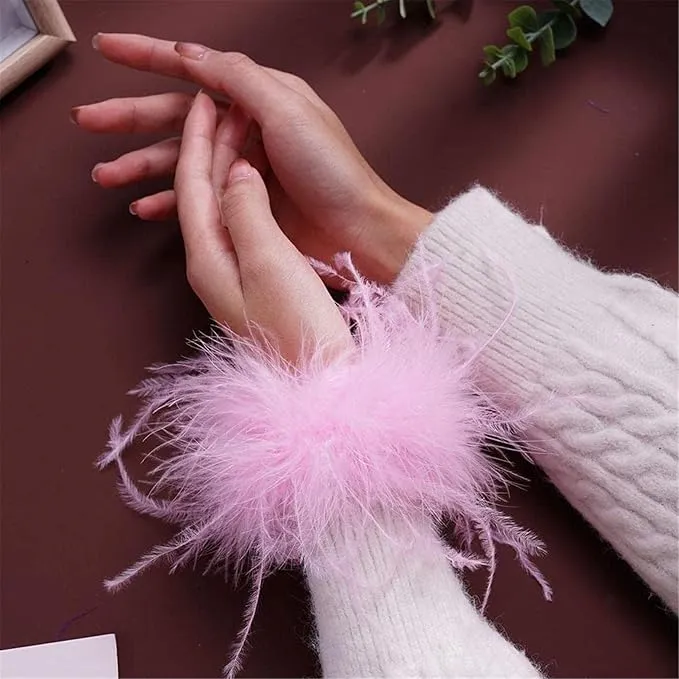 2 Pcs Pink Feather Bracelet Wristlet Women's Accessories Cuff Sleeve Bangle, Hair Accessories