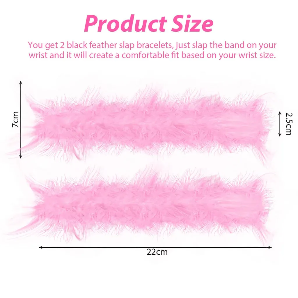 2 Pcs Pink Feather Bracelet Wristlet Women's Accessories Cuff Sleeve Bangle, Hair Accessories