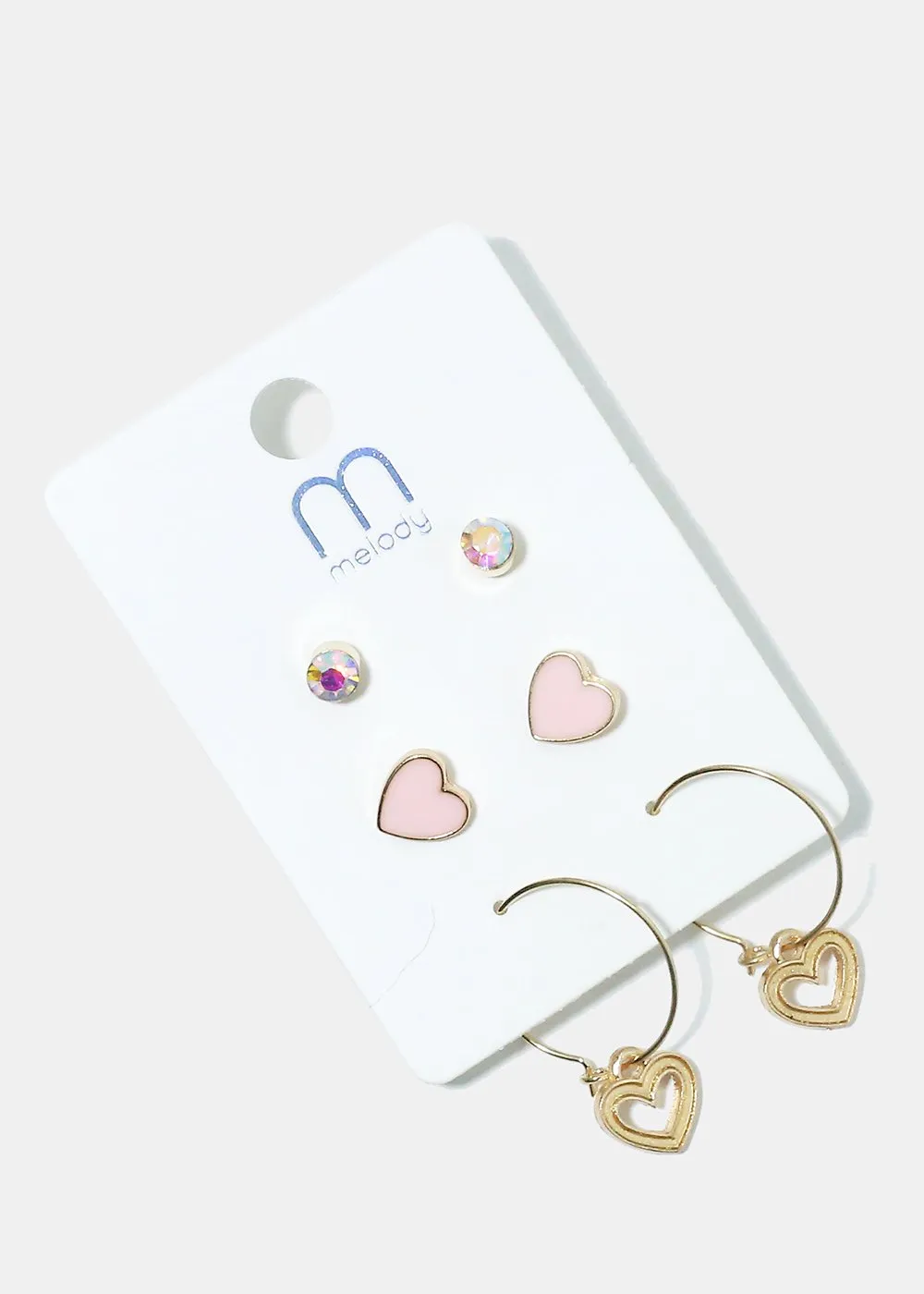 3-Pair Heart Multi Design Earrings