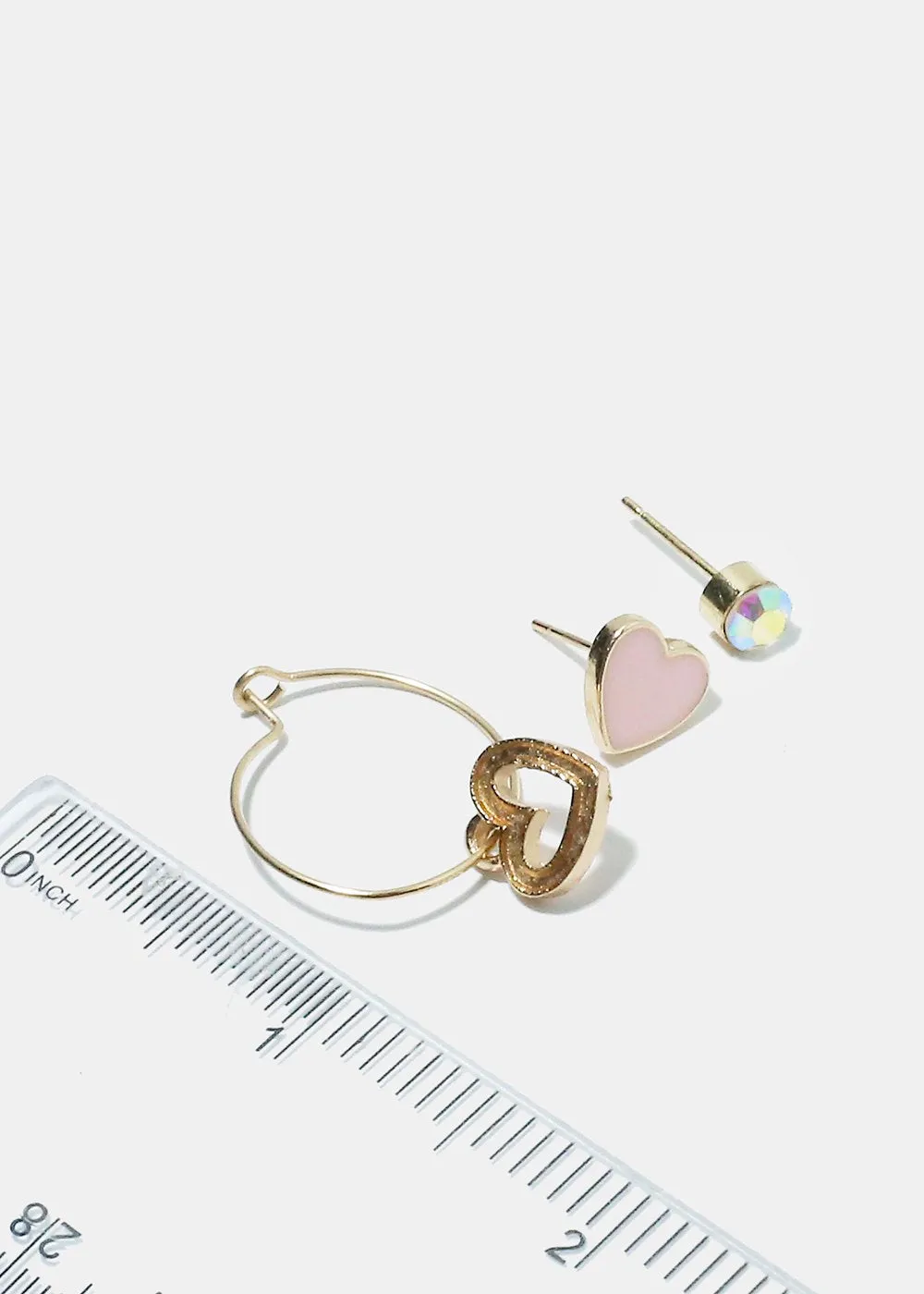 3-Pair Heart Multi Design Earrings