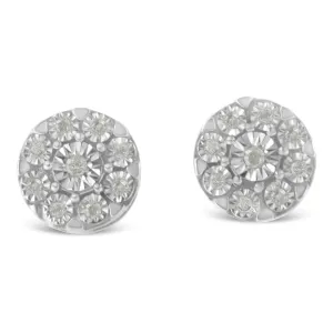 .925 Sterling Silver 1/5 Cttw Diamond Miracle-Set Floral Cluster Push Back Stud Earrings (I-J Color, I2-I3 Clarity)