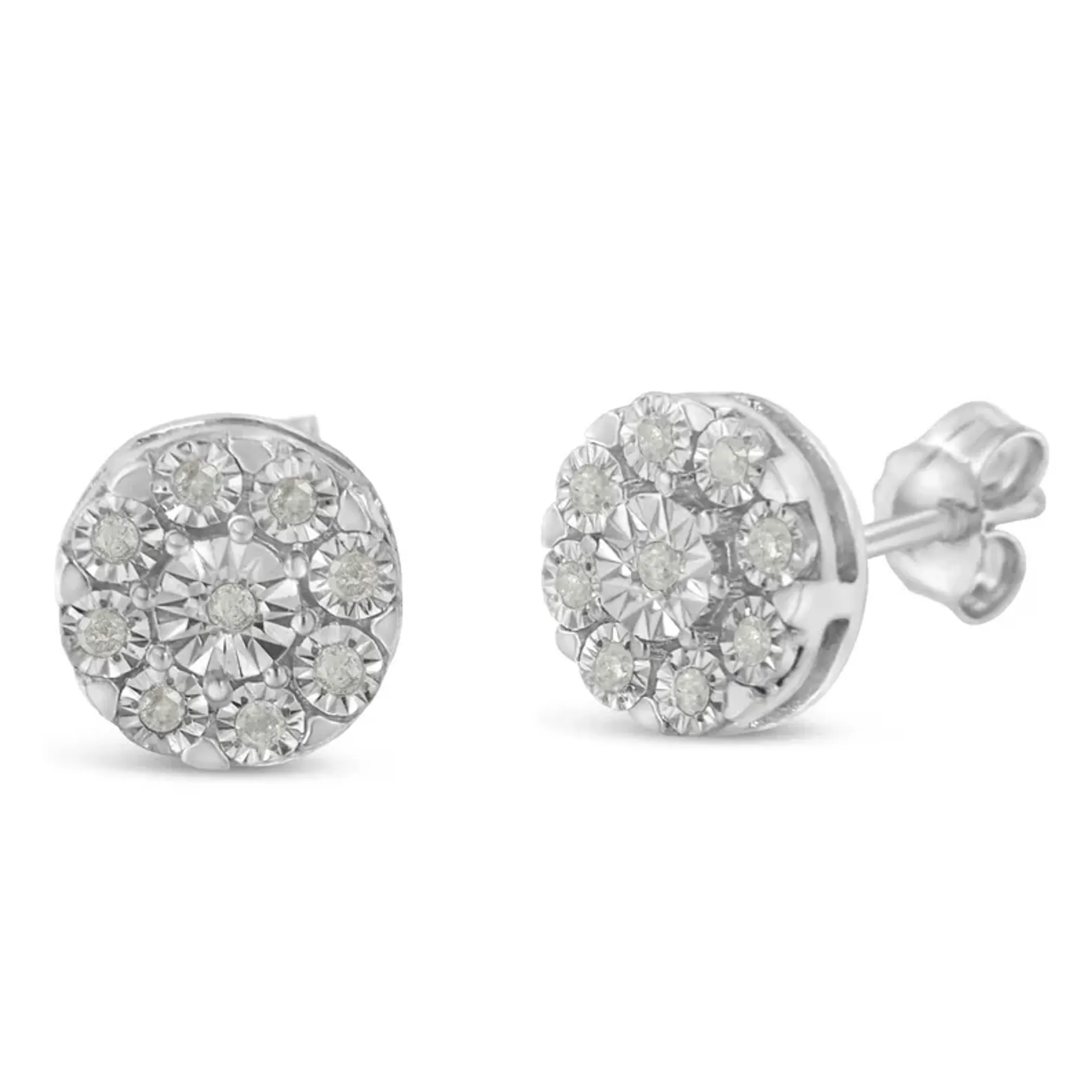 .925 Sterling Silver 1/5 Cttw Diamond Miracle-Set Floral Cluster Push Back Stud Earrings (I-J Color, I2-I3 Clarity)