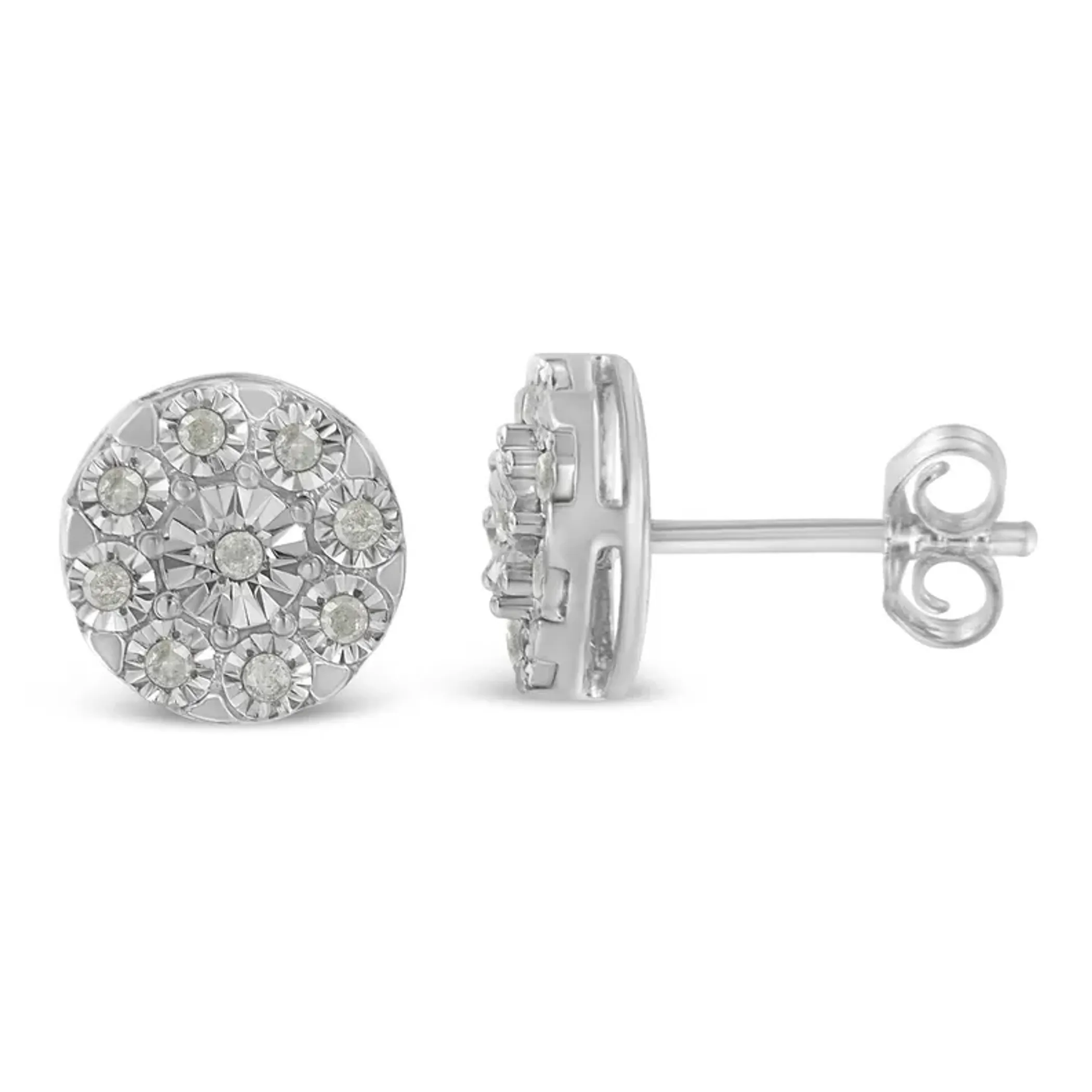 .925 Sterling Silver 1/5 Cttw Diamond Miracle-Set Floral Cluster Push Back Stud Earrings (I-J Color, I2-I3 Clarity)