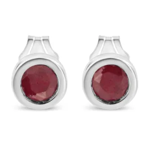.925 Sterling Silver Bezel Set 3.5mm Created Gemstone Solitaire Stud Earrings