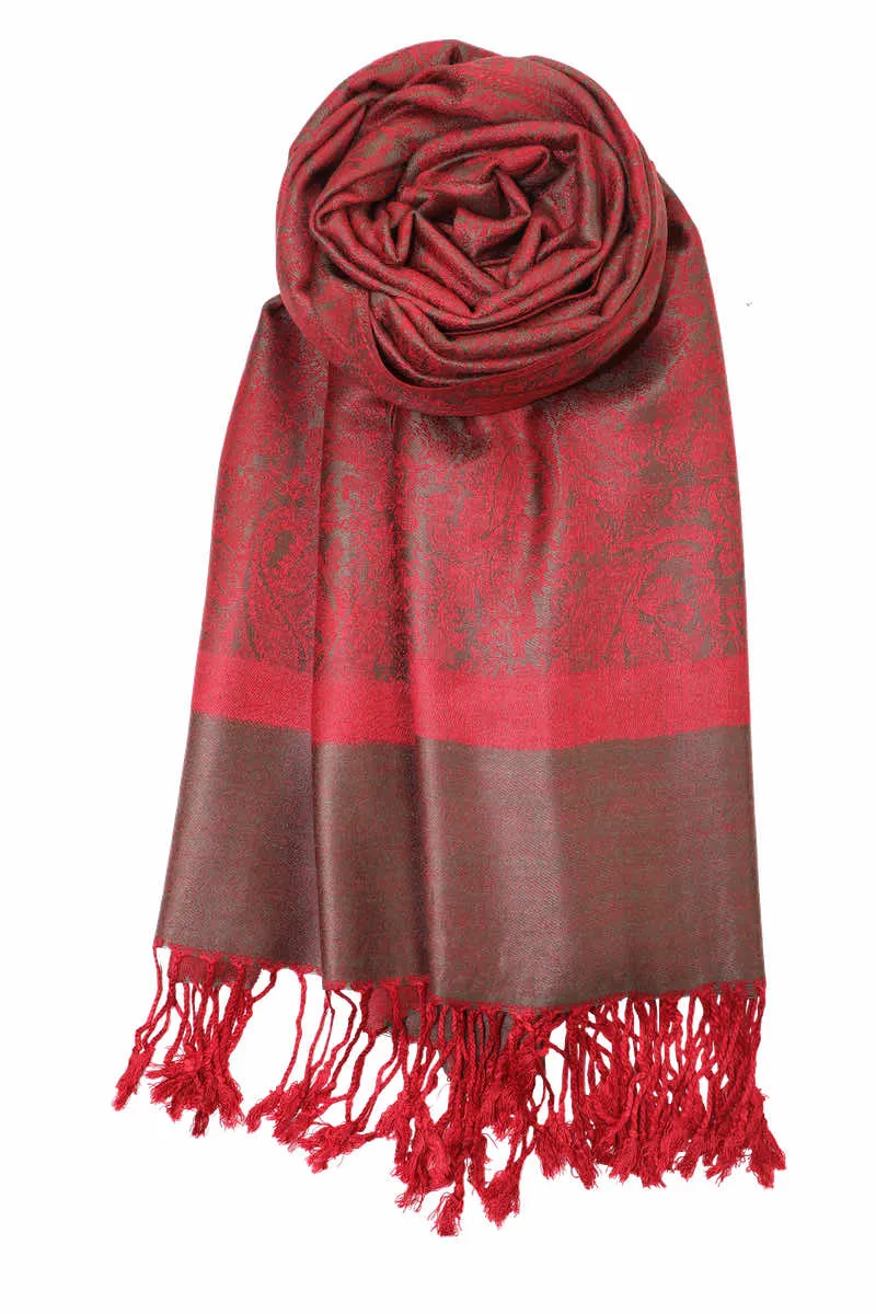 Achillea Two Tone Vintage Jacquard Paisley Pashmina Scarf