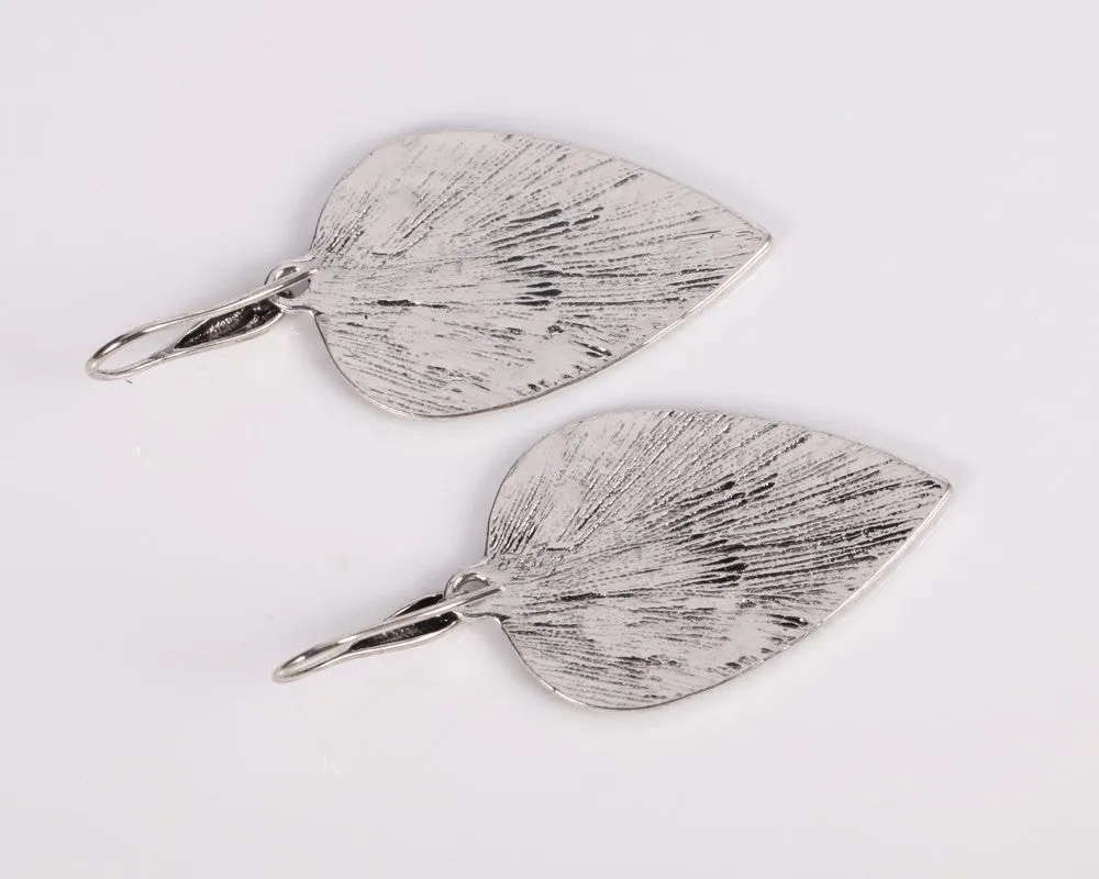 Antique Silver Leaf Shaped Ethnic Drop Earring