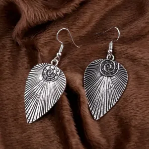 Antique Silver Leaf Shaped Ethnic Drop Earring
