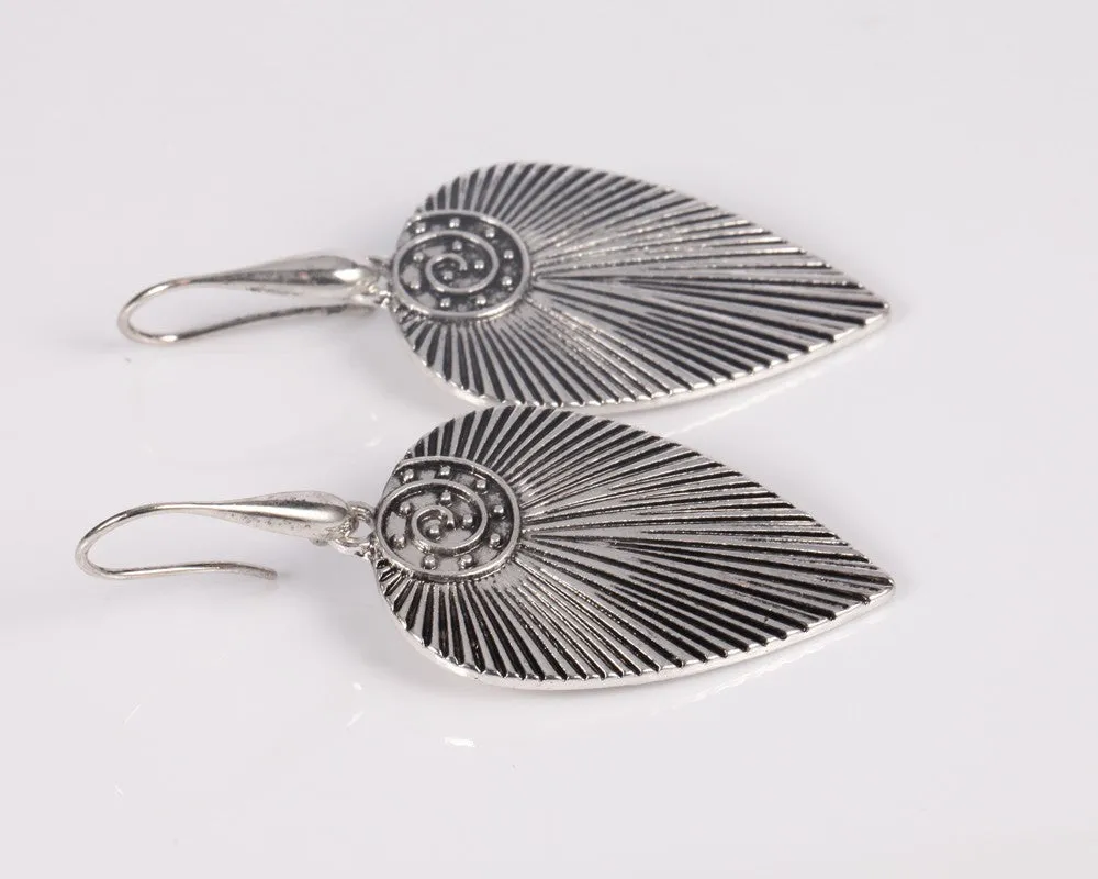 Antique Silver Leaf Shaped Ethnic Drop Earring