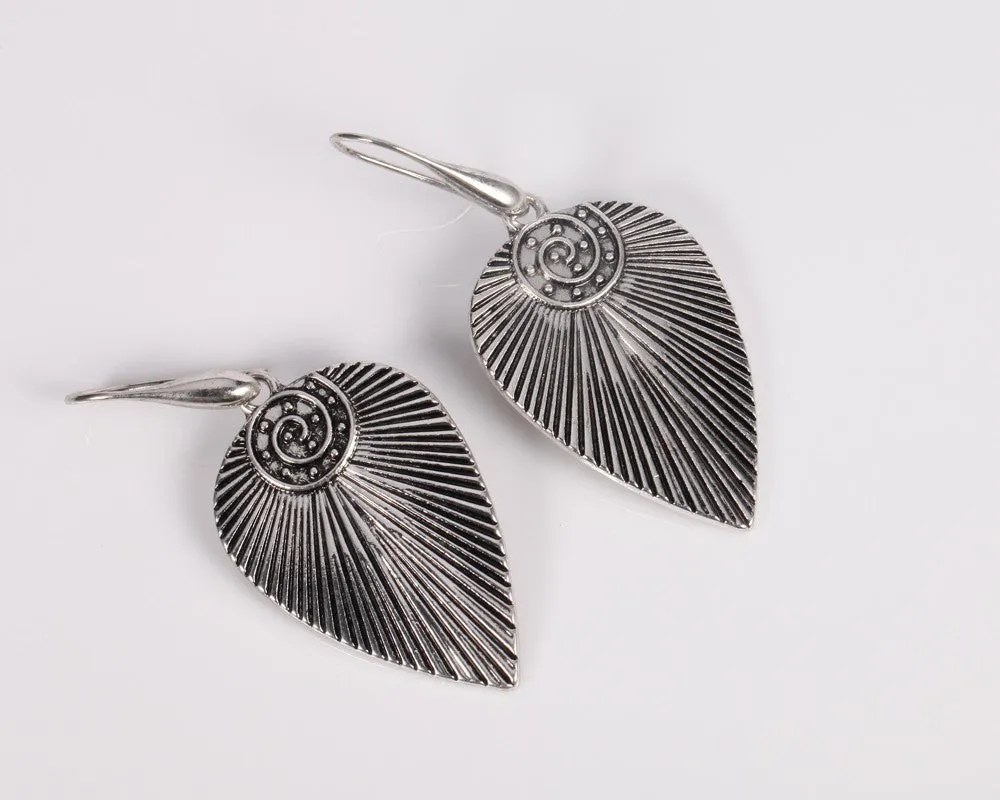 Antique Silver Leaf Shaped Ethnic Drop Earring