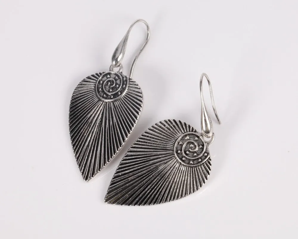 Antique Silver Leaf Shaped Ethnic Drop Earring