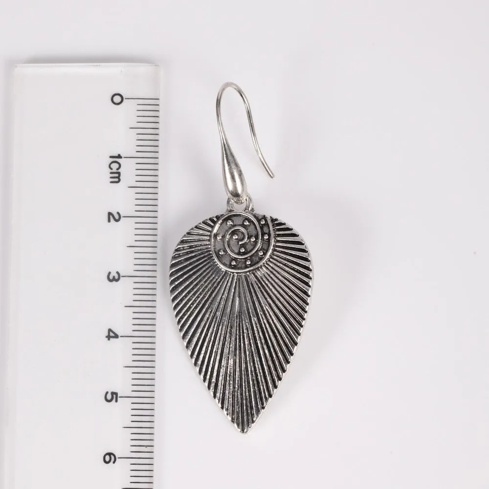 Antique Silver Leaf Shaped Ethnic Drop Earring