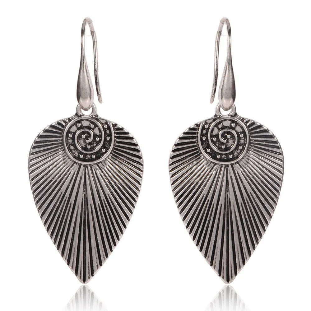 Antique Silver Leaf Shaped Ethnic Drop Earring