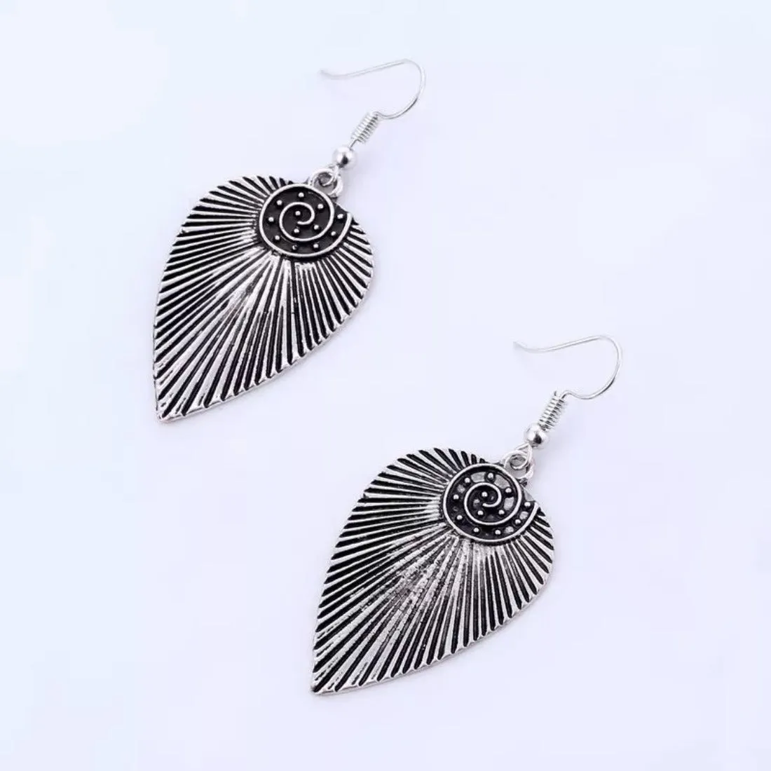 Antique Silver Leaf Shaped Ethnic Drop Earring