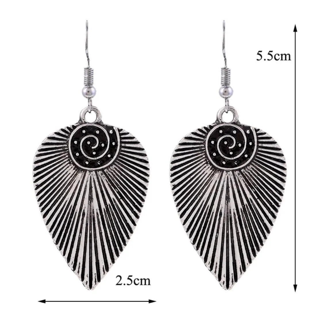 Antique Silver Leaf Shaped Ethnic Drop Earring