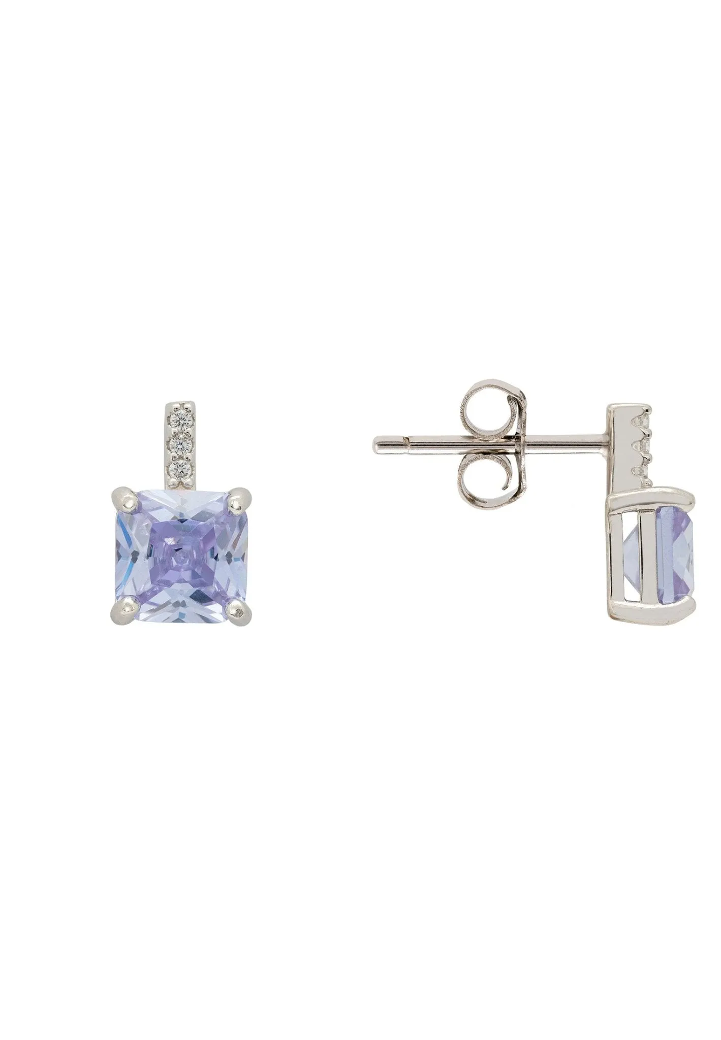 Aria Crystal Stud Earrings Lilac Amethyst Silver