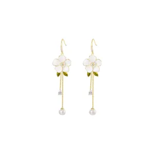 Aromatic Camellia Tassle Gold Earrings