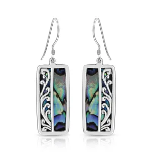 BESHEEK Sterling Silver and Abalone Shell Silver Scroll Earrings | Handmade Hypoallergenic Boho Beach Gala Wedding Style Sterling Earrings