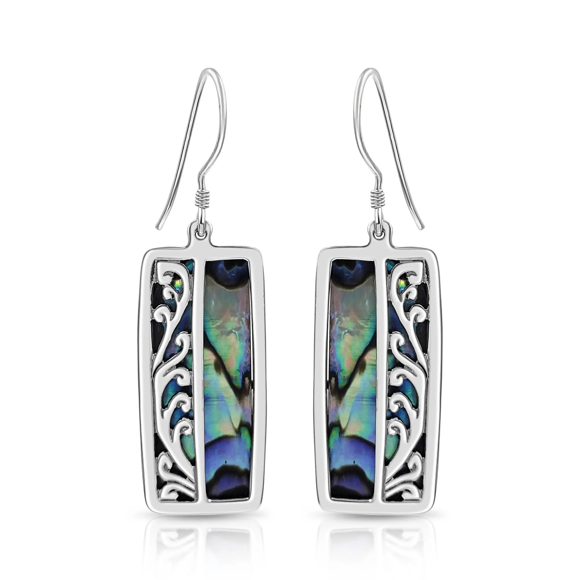 BESHEEK Sterling Silver and Abalone Shell Silver Scroll Earrings | Handmade Hypoallergenic Boho Beach Gala Wedding Style Sterling Earrings