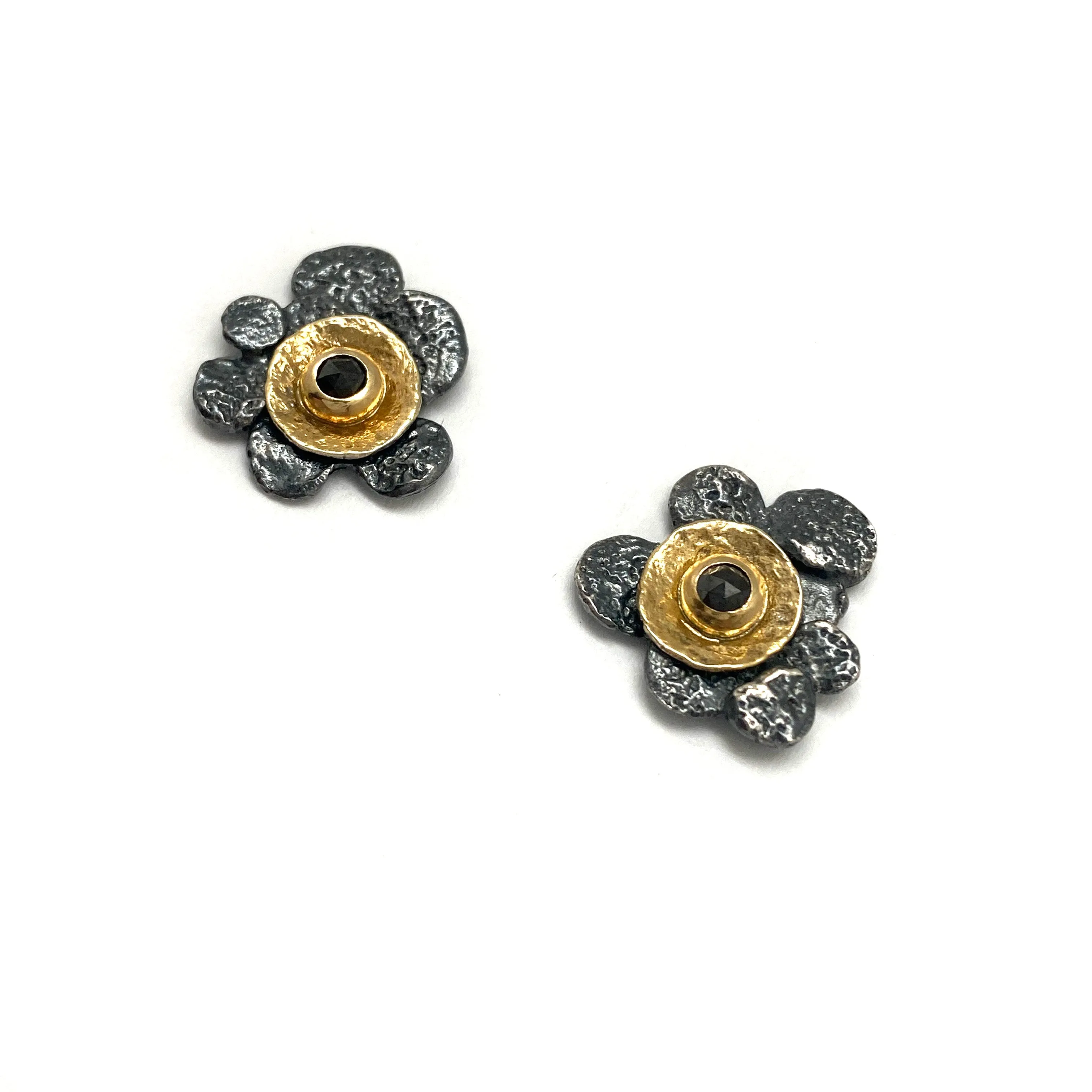 Black Diamond Flower Stud Earrings