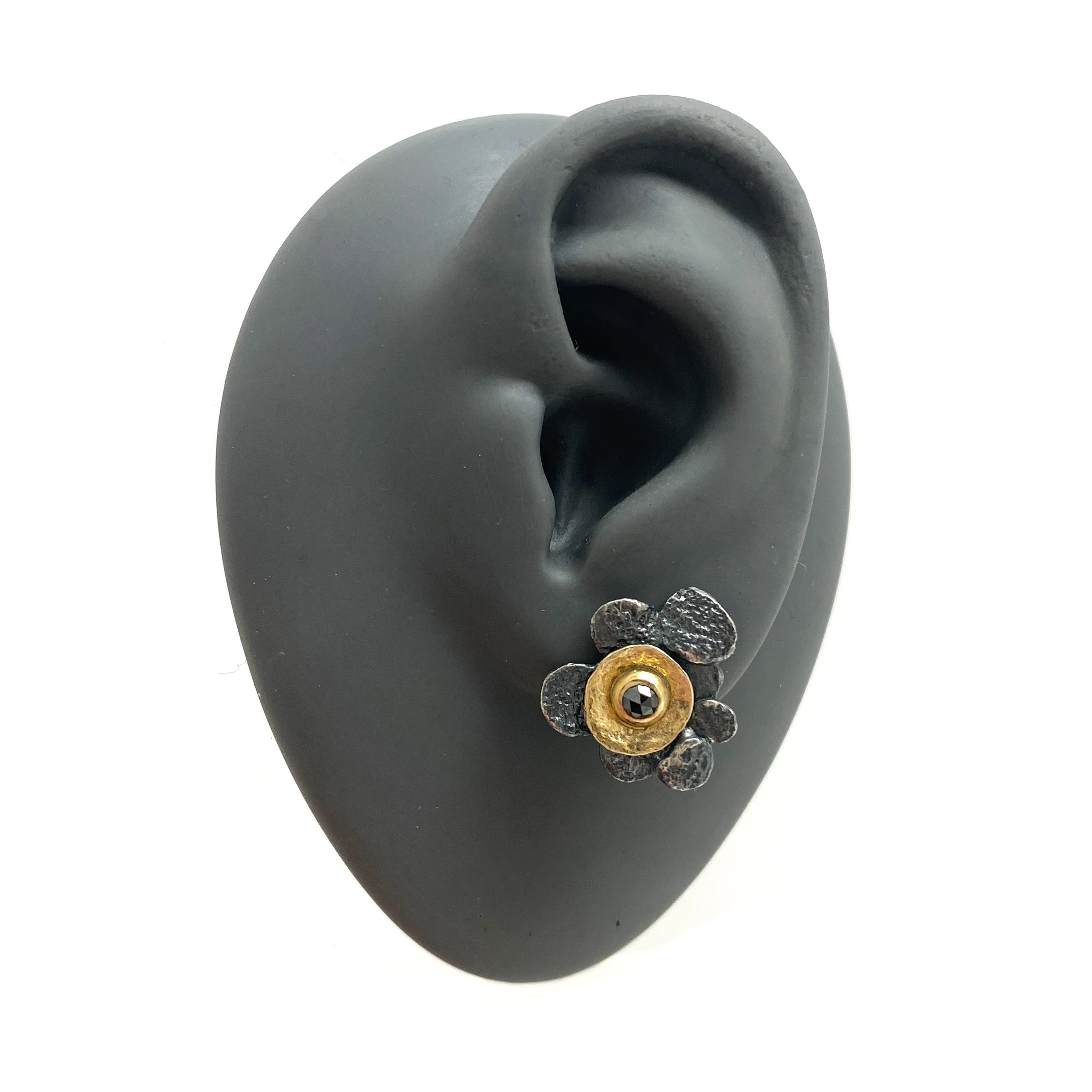 Black Diamond Flower Stud Earrings