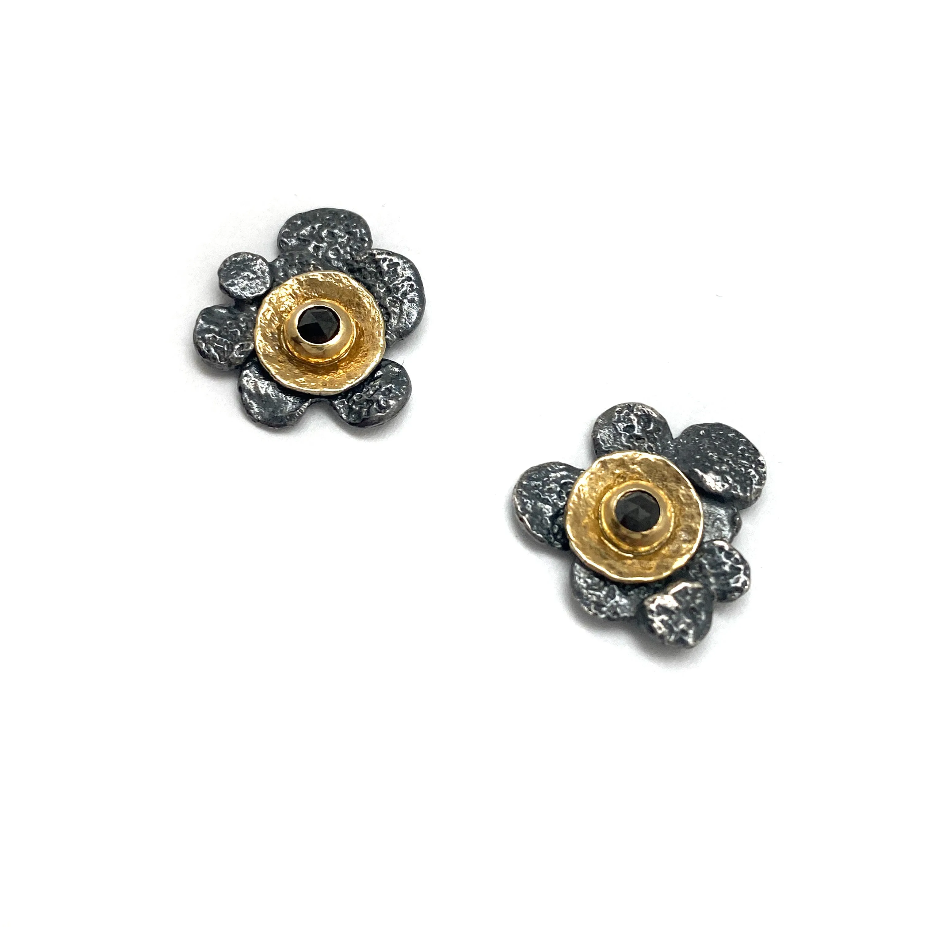 Black Diamond Flower Stud Earrings