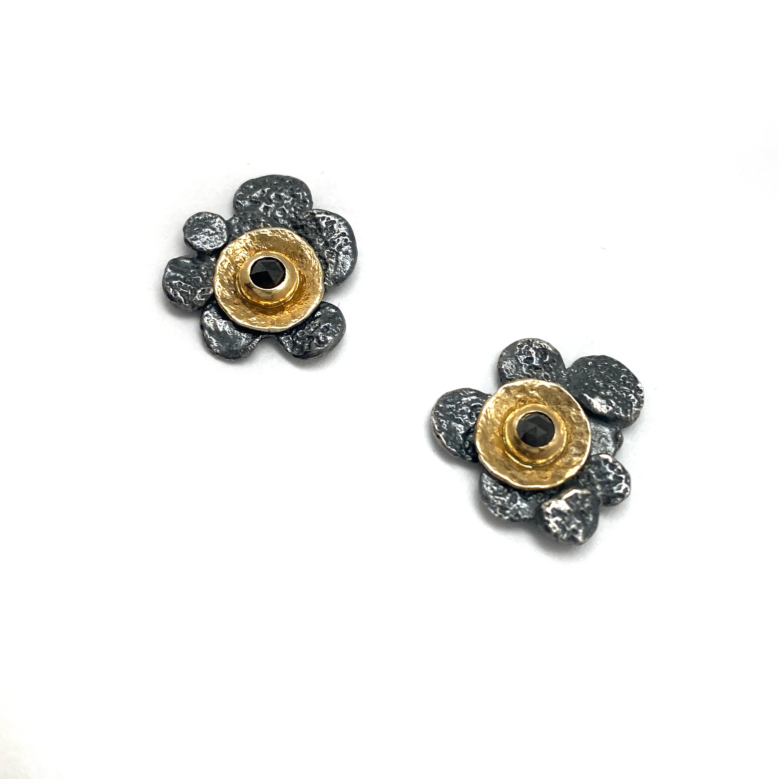 Black Diamond Flower Stud Earrings