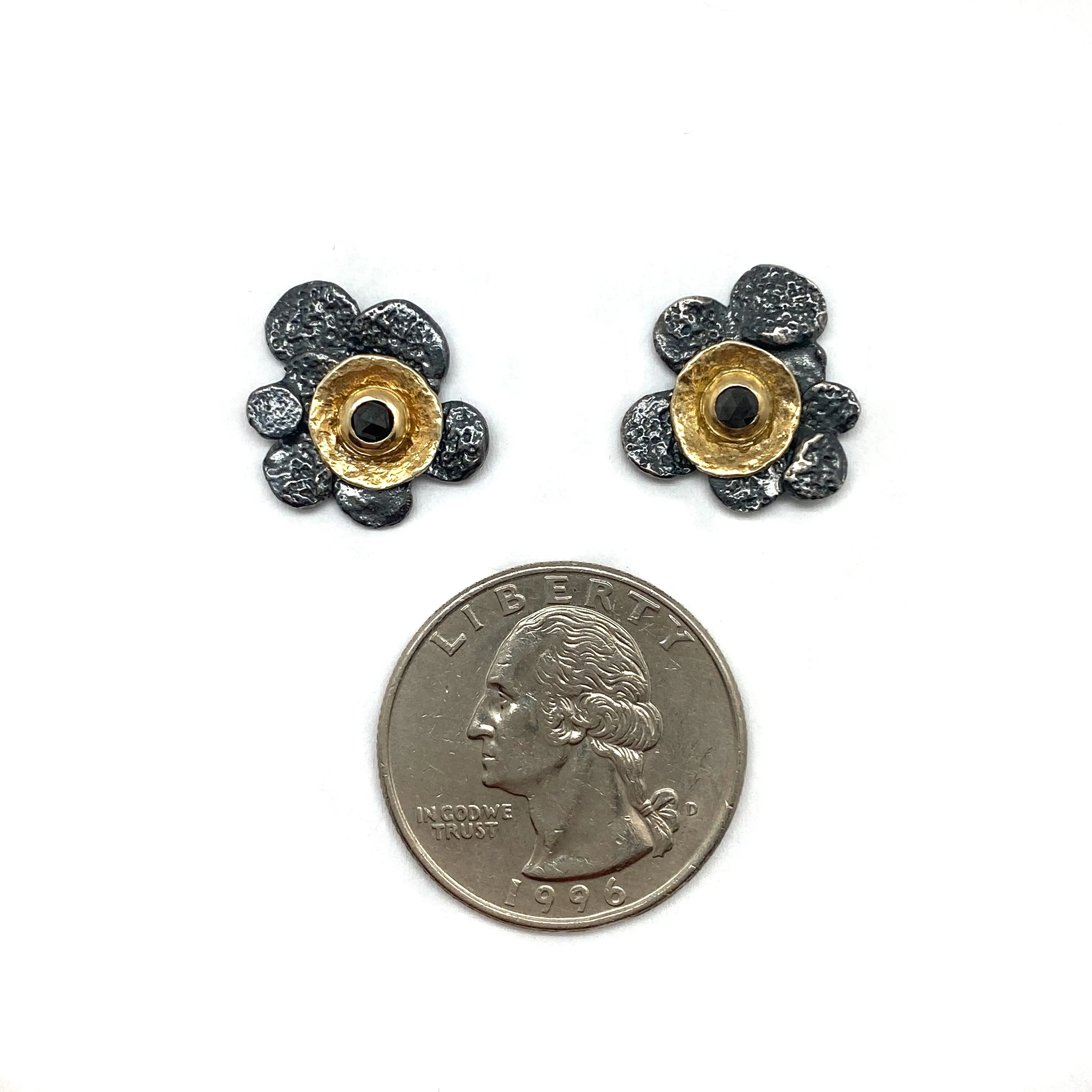 Black Diamond Flower Stud Earrings