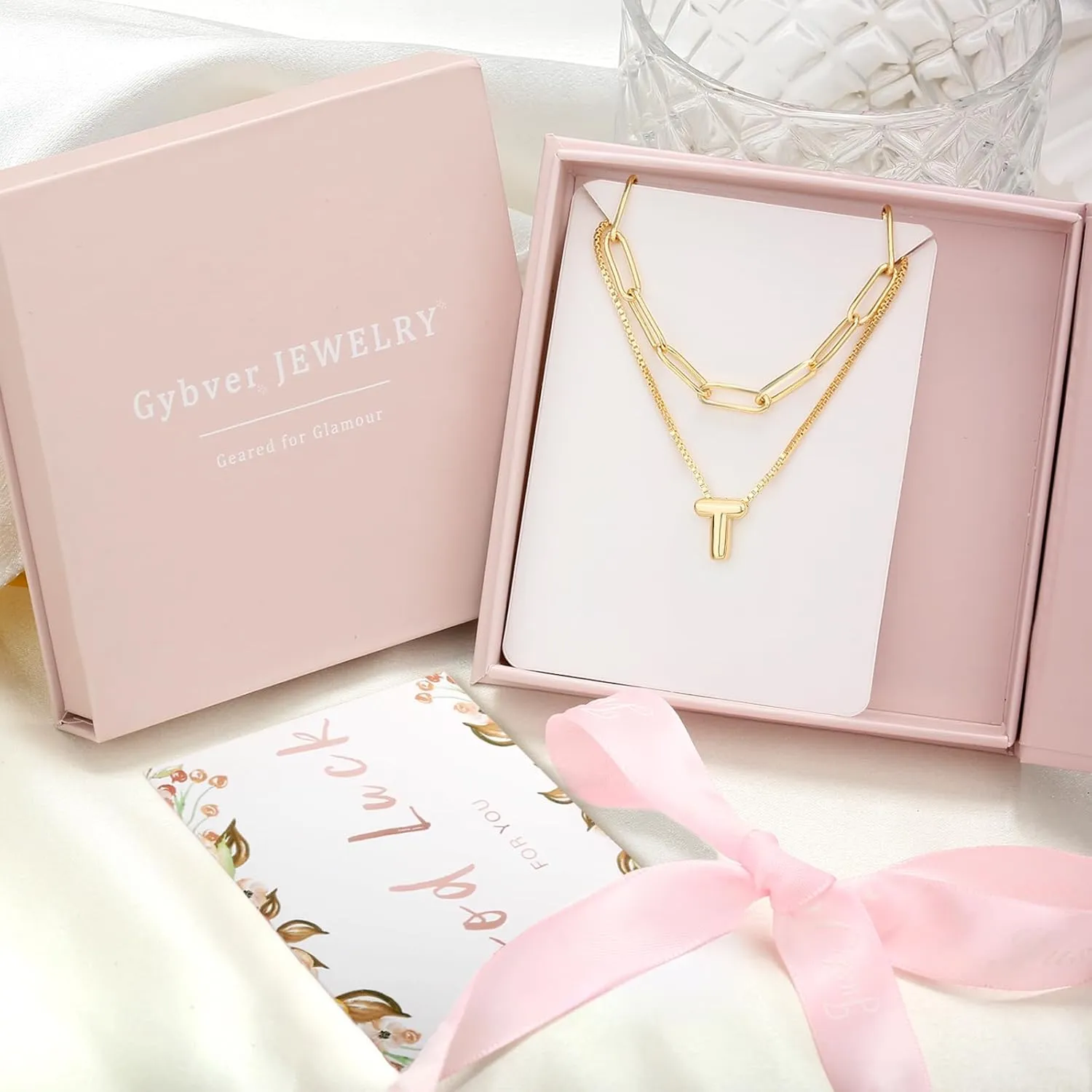 Bubble Letter Necklace Gold for Women, Initial Layered Letter Paperclip Stack Necklaces, 18k Dainty Charm Puff Pendant Balloon Necklace Non Tarnish Trendy Chunky Gold Jewelry