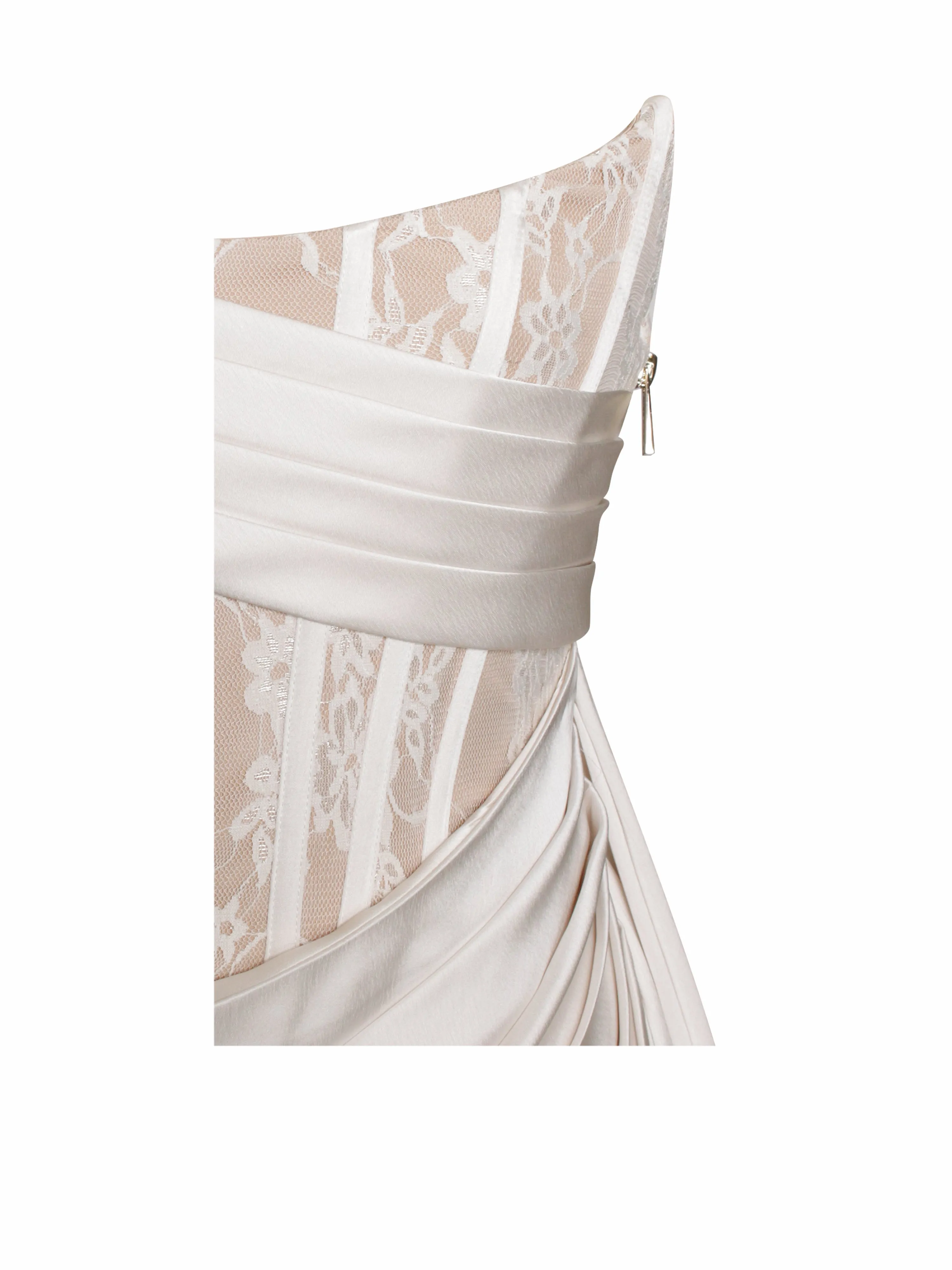 Callie Pearl White Lace Graceful Satin Corset High Slit Gown