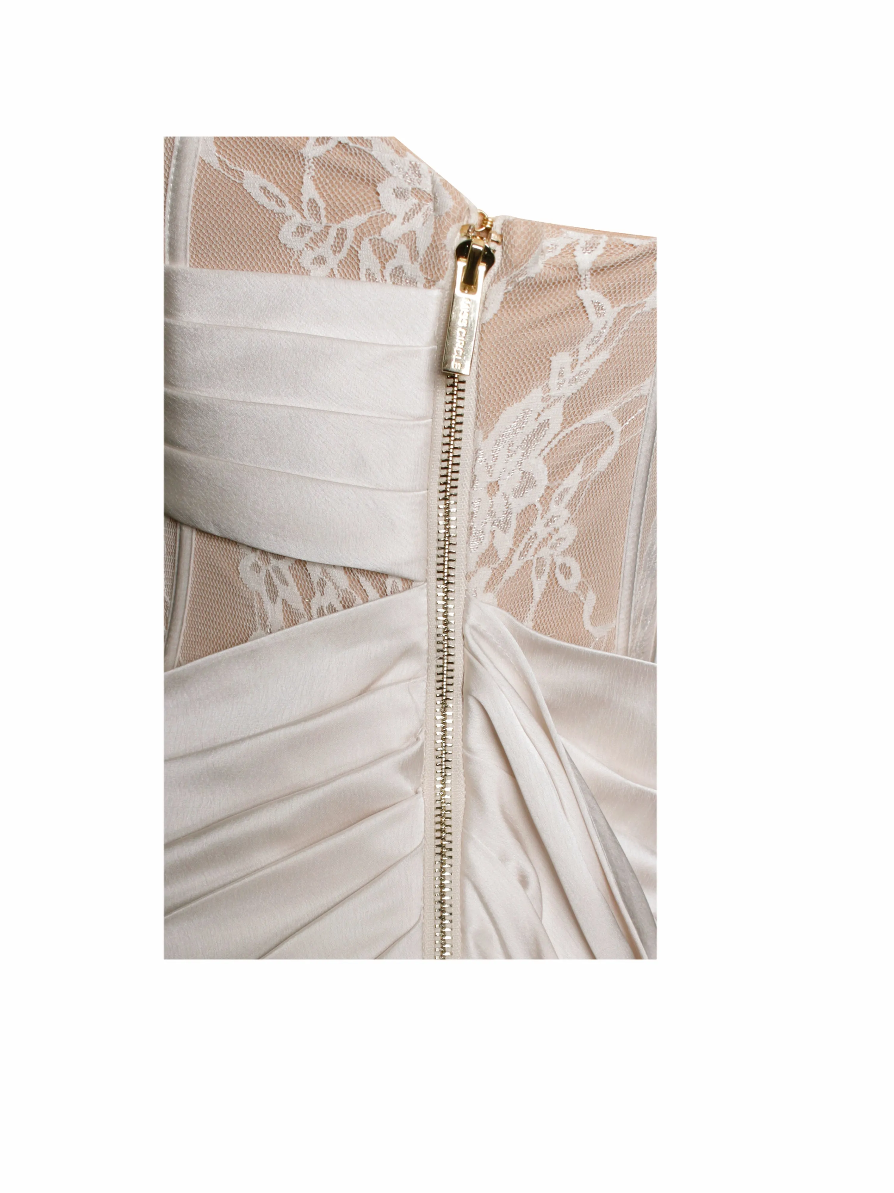 Callie Pearl White Lace Graceful Satin Corset High Slit Gown