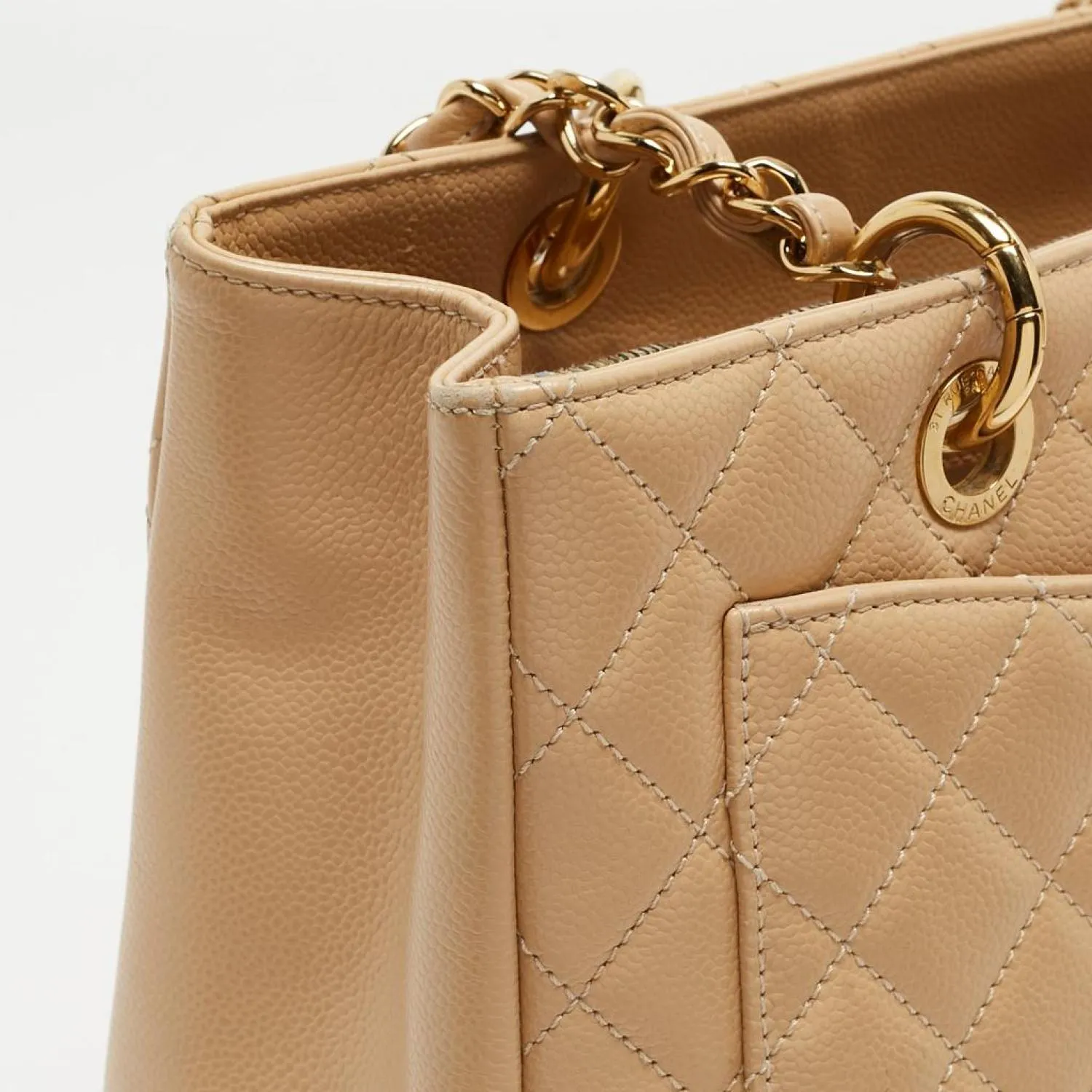 Chanel Beige Quilted Caviar Leather Grand Shopper Tote