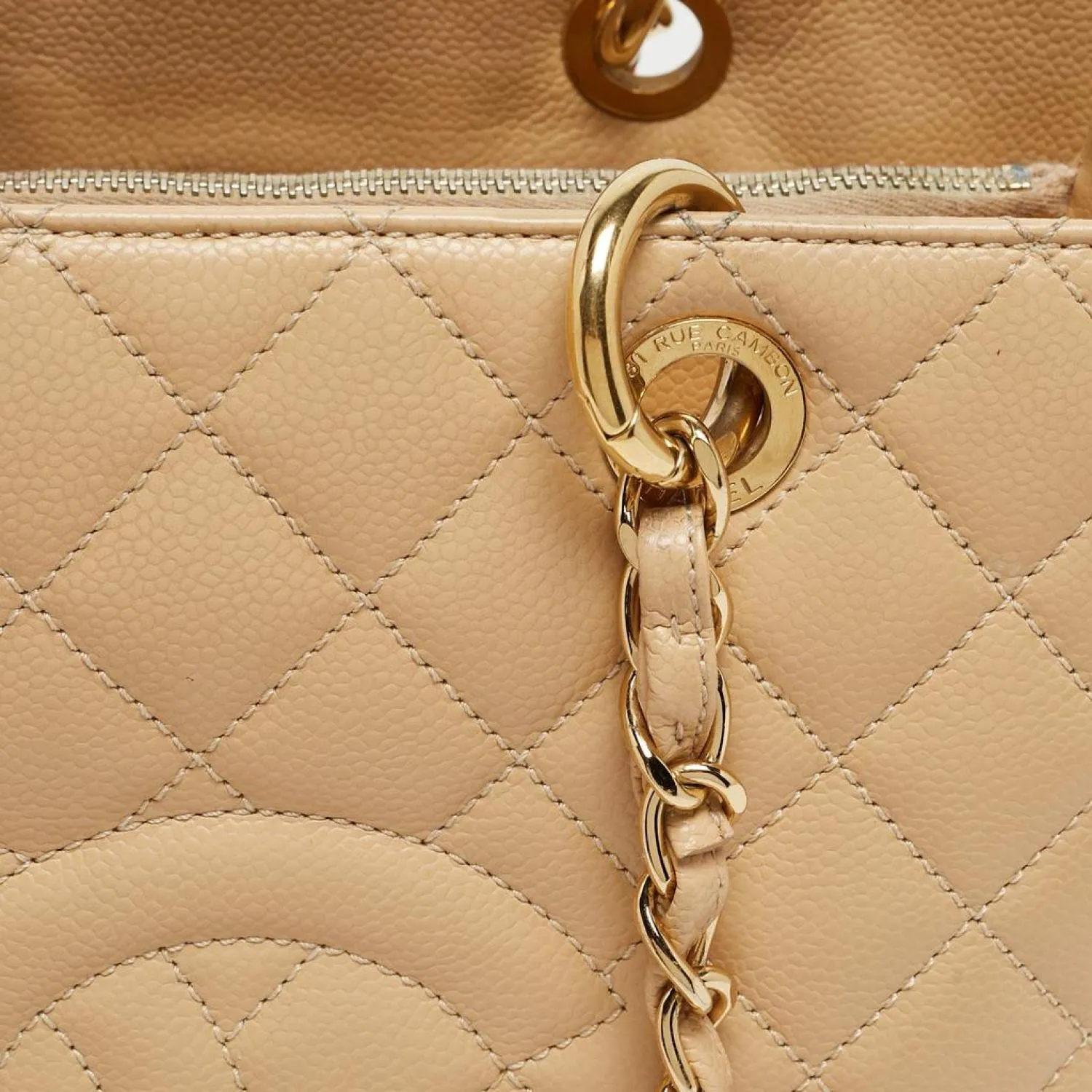 Chanel Beige Quilted Caviar Leather Grand Shopper Tote