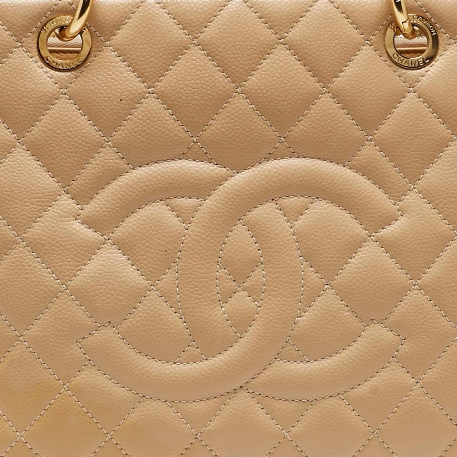 Chanel Beige Quilted Caviar Leather Grand Shopper Tote