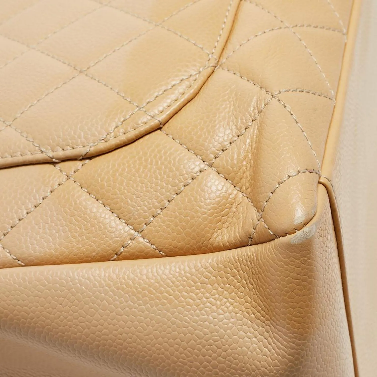 Chanel Beige Quilted Caviar Leather Grand Shopper Tote