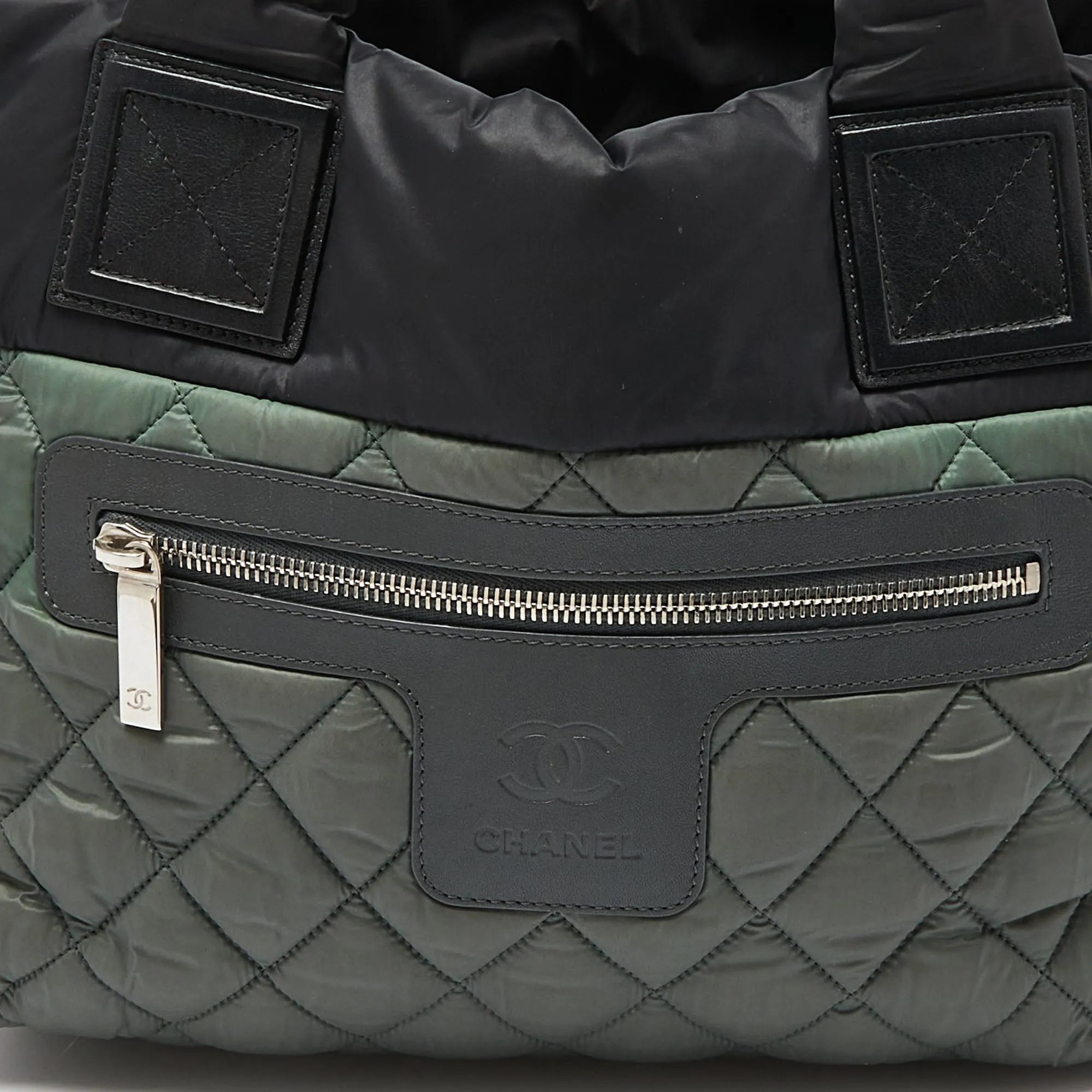 CHANEL Green/Grey Quilted Nylon Coco Cocoon Tote