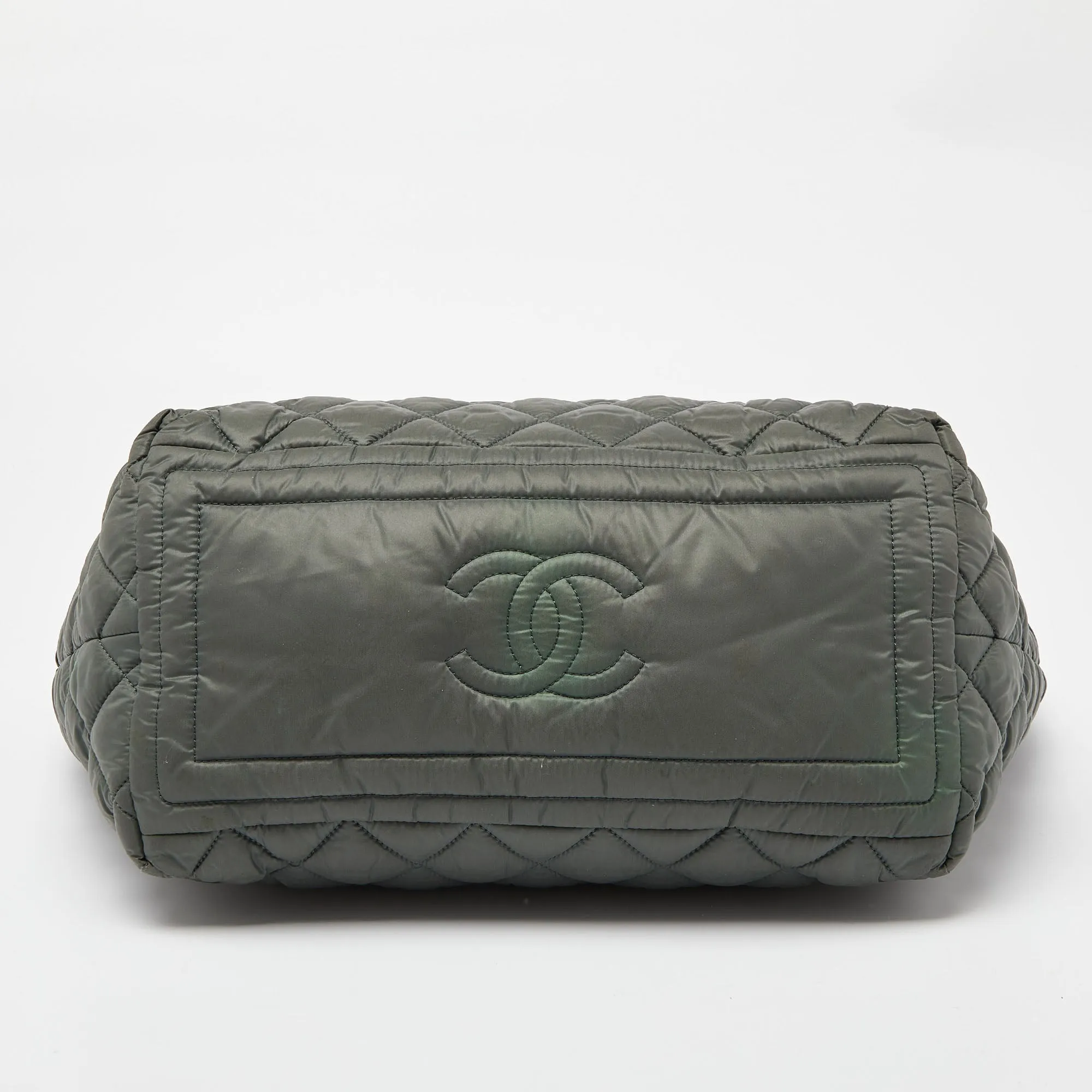 CHANEL Green/Grey Quilted Nylon Coco Cocoon Tote