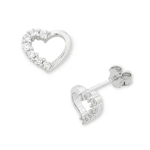 Children's Sterling Silver Open Heart Cubic Zirconia Earrings
