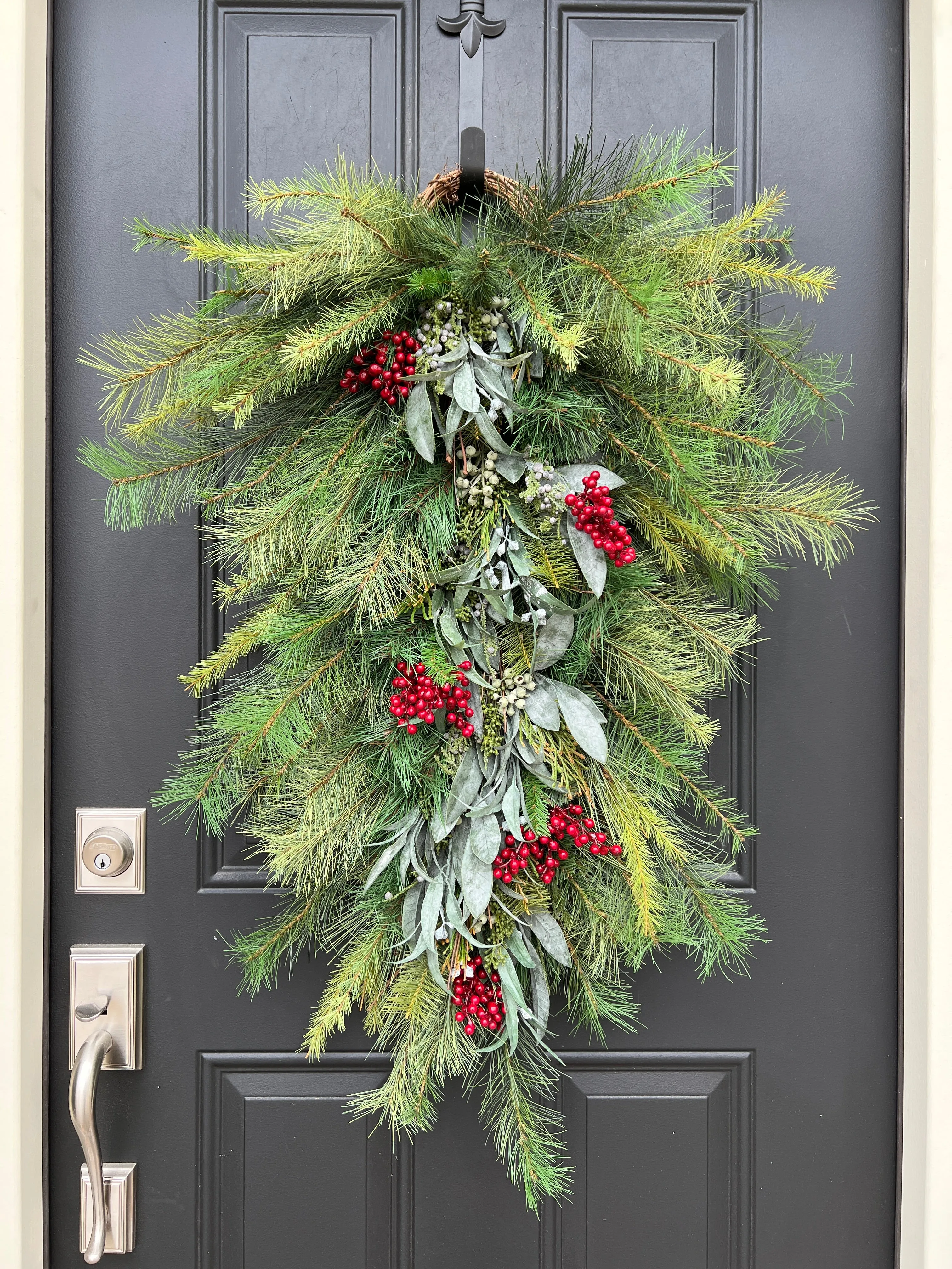 Christmas Pine Swag Teardrop Wreath with Berries