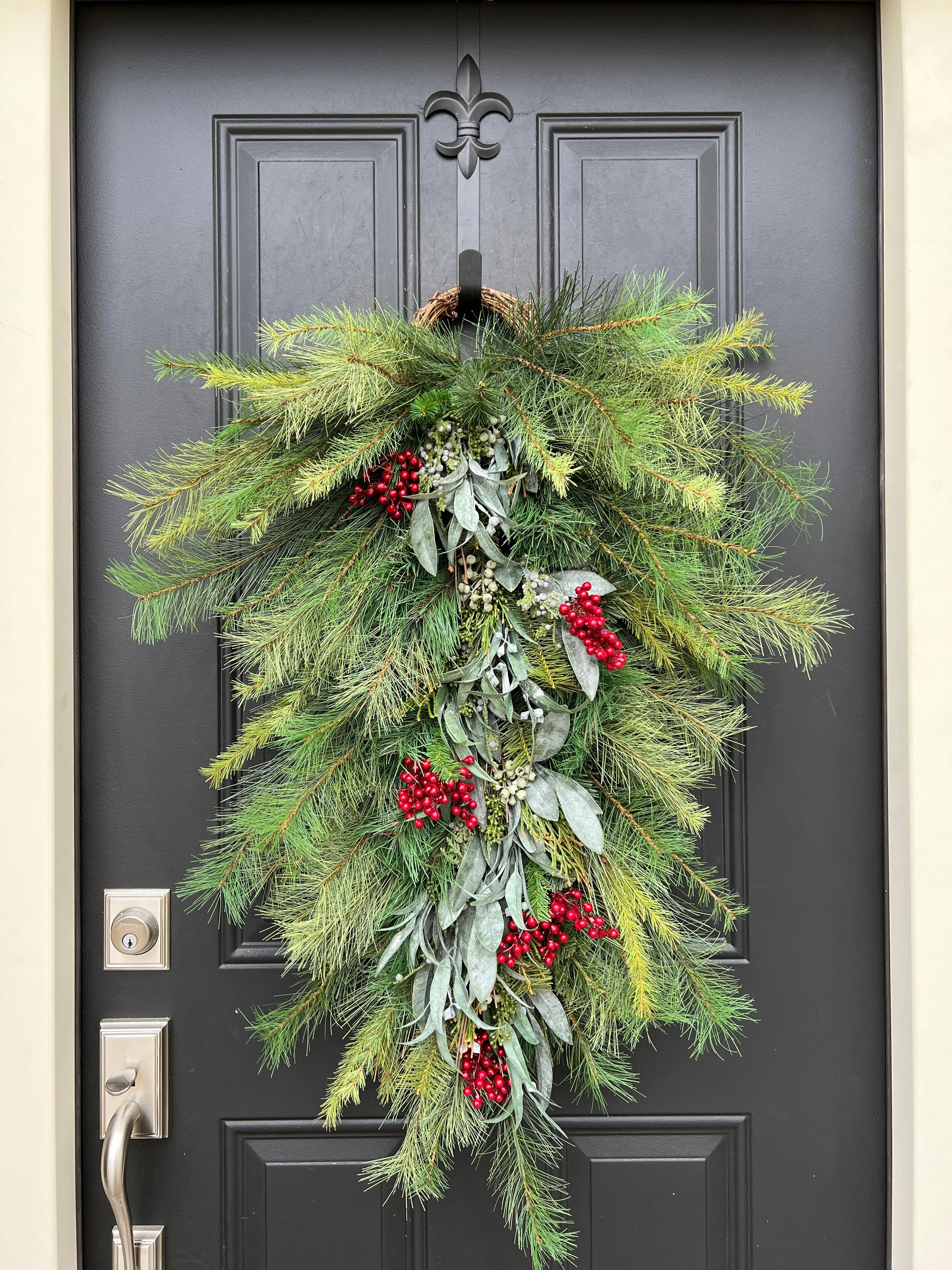Christmas Pine Swag Teardrop Wreath with Berries