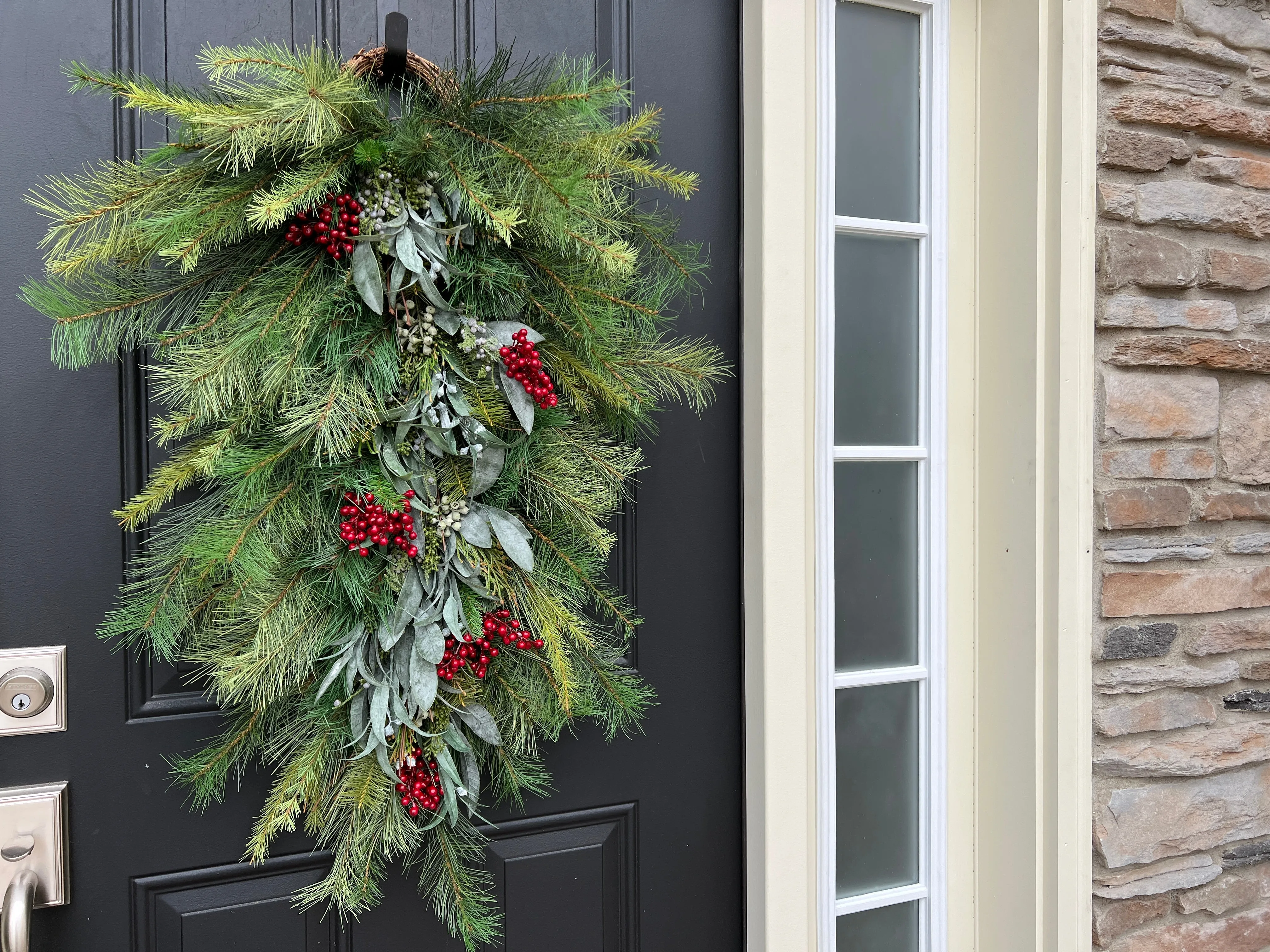 Christmas Pine Swag Teardrop Wreath with Berries