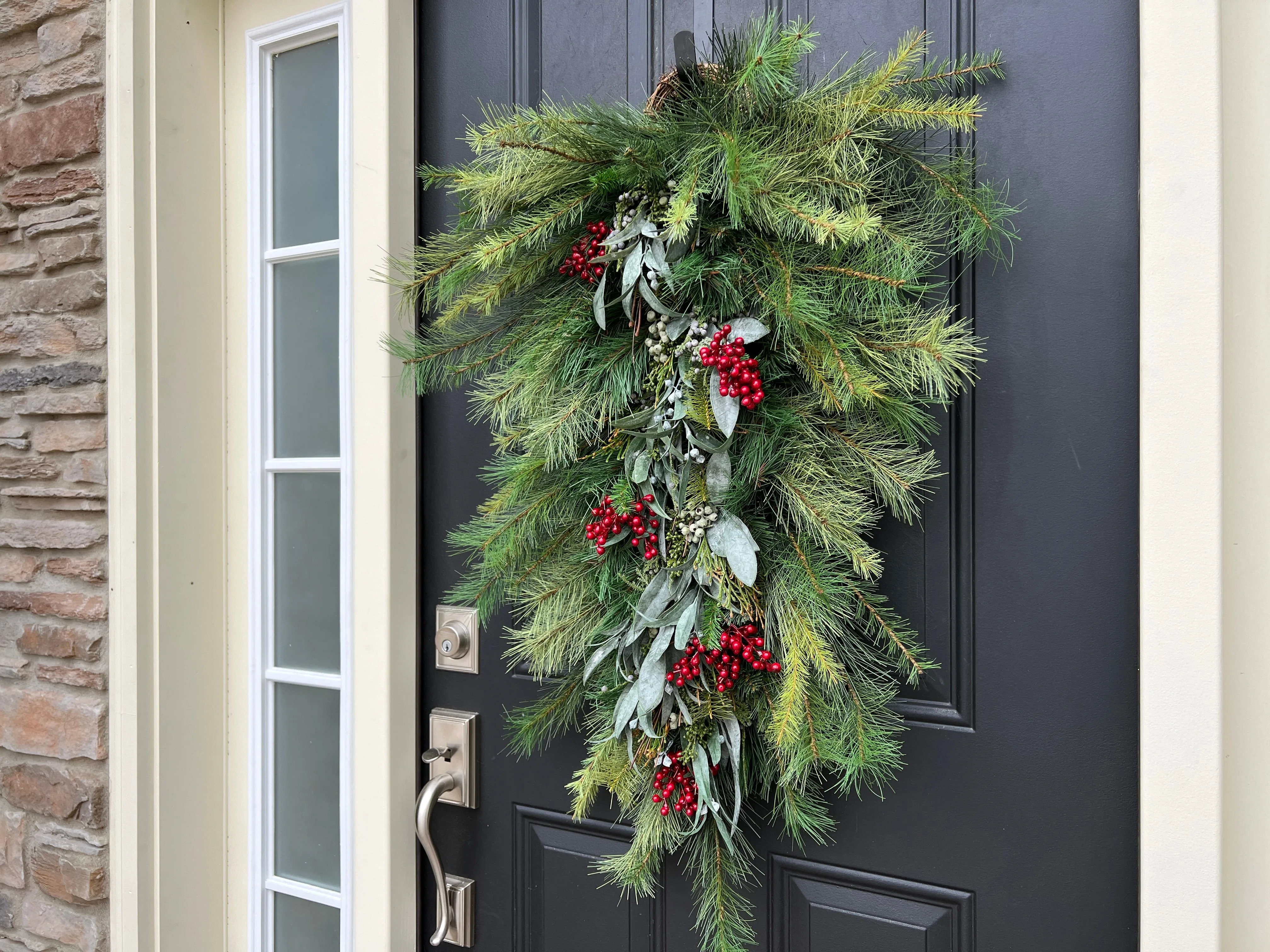Christmas Pine Swag Teardrop Wreath with Berries