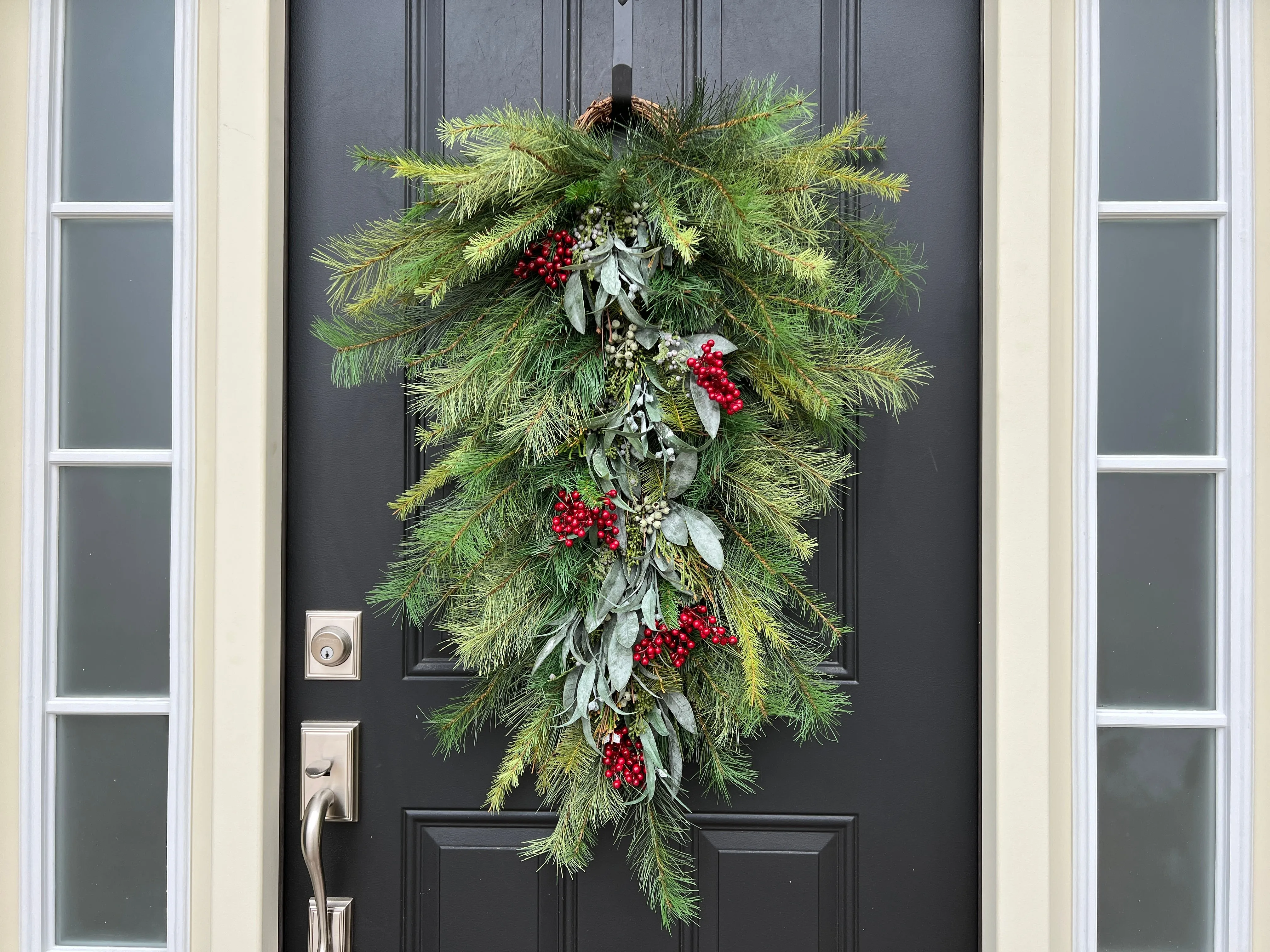 Christmas Pine Swag Teardrop Wreath with Berries