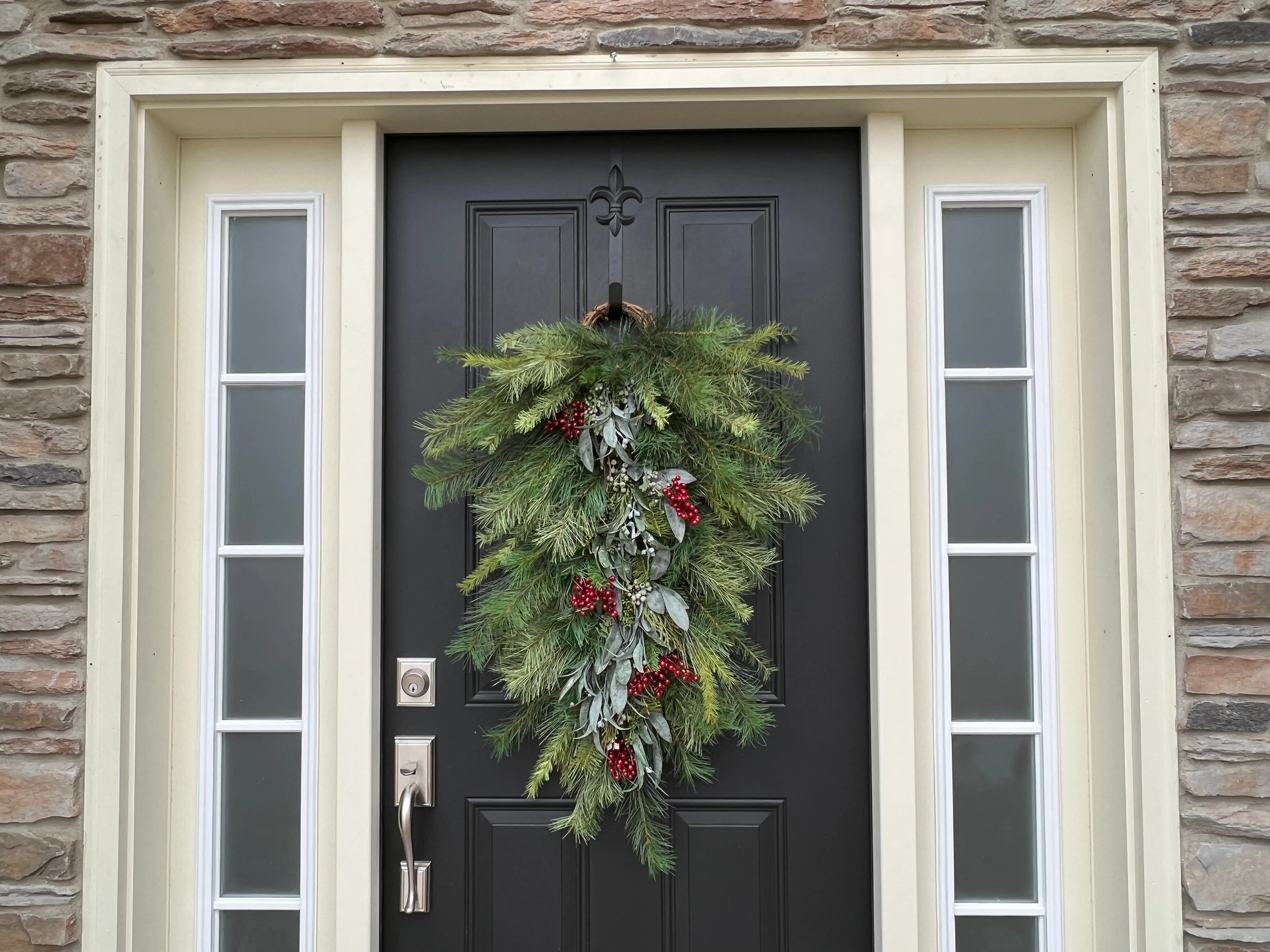 Christmas Pine Swag Teardrop Wreath with Berries